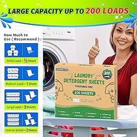 HOMERHYME Laundry Detergent Sheets - 200 Loads Unscented Travel Laundry Detergent, Eco Friendly & Hypoallergenic Cloth Washing Detergent Soap Sheets, Suitable for Sensitive Skin