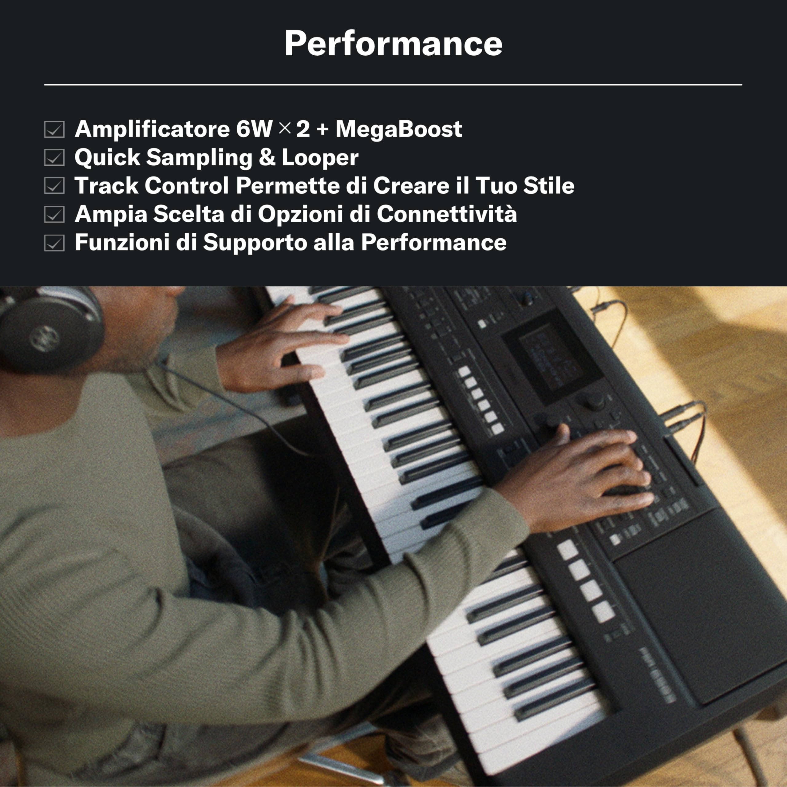 YAMAHA PSR-E483 Tastiera – Tastiera Portatile Moderna con 61 Tasti Sensibili al Tocco, 860 Voci con 15 Super Articulation Lite, 345 Stili, Speaker Potenti e USB-C – Nero