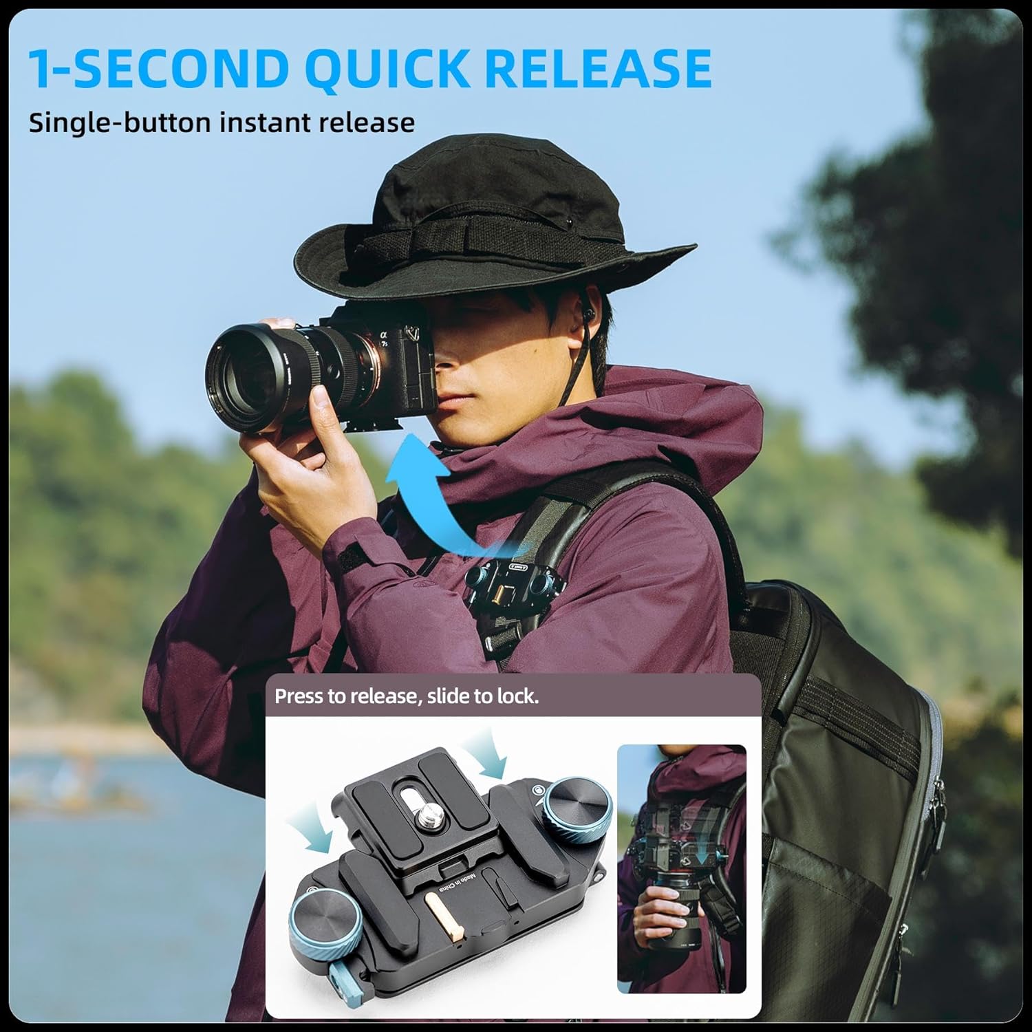 Fotopro RZ-5 Quick Release Camera Mount, Backpack Strap Mount with 1/4 Screw, Adapter for DSLR/Mirrorless Camera Tripod Stabilizer Handheld Gimbal Monopod Slider