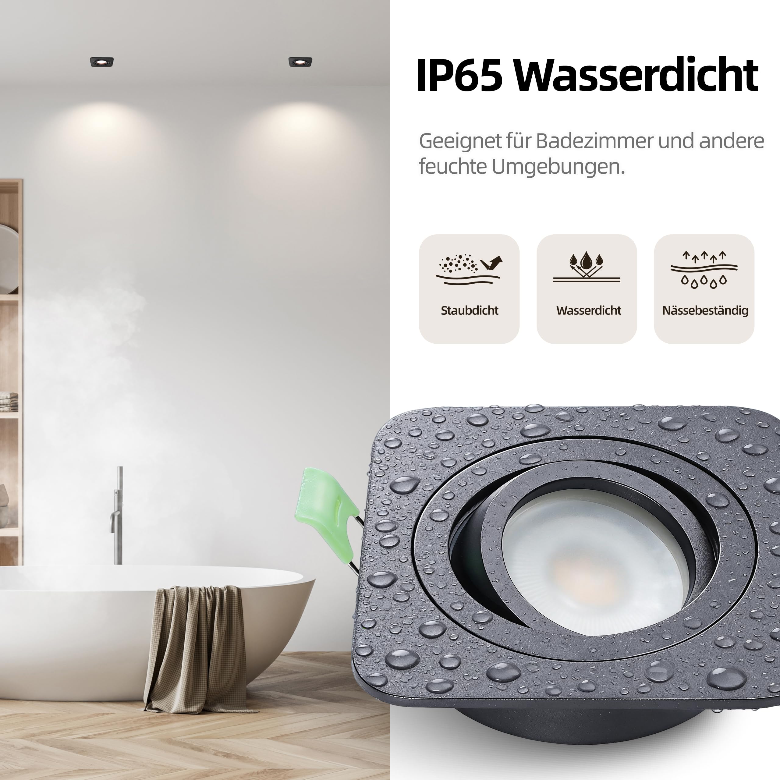 3er Einbaustrahler LED Dimmbar Deckenpots IP65, 5W 550lm Einbauspots 230V Modul, 3000K/ 4000K/ 6500K für Bad Flur, CRI90+ Ø78mm