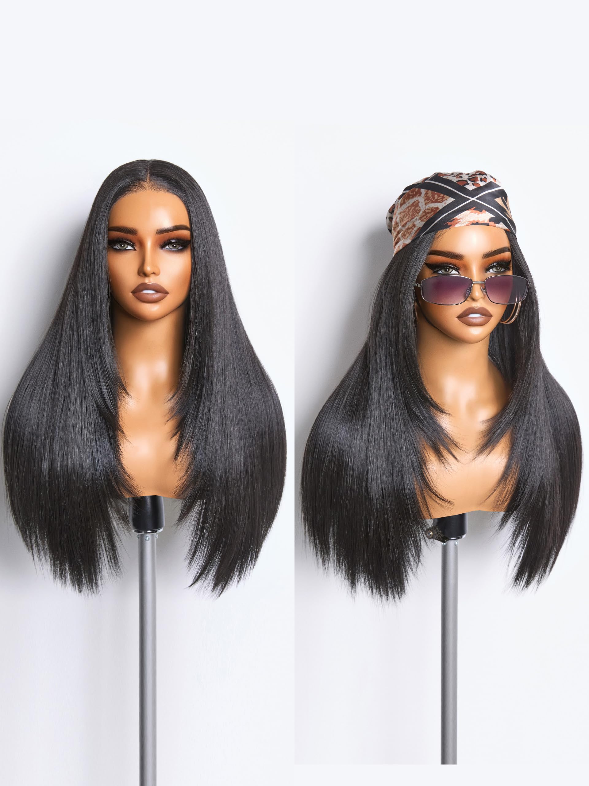 Amazon.com : GORGIUS Black Straight Layered Wig Pre Cut HD  display picture 1