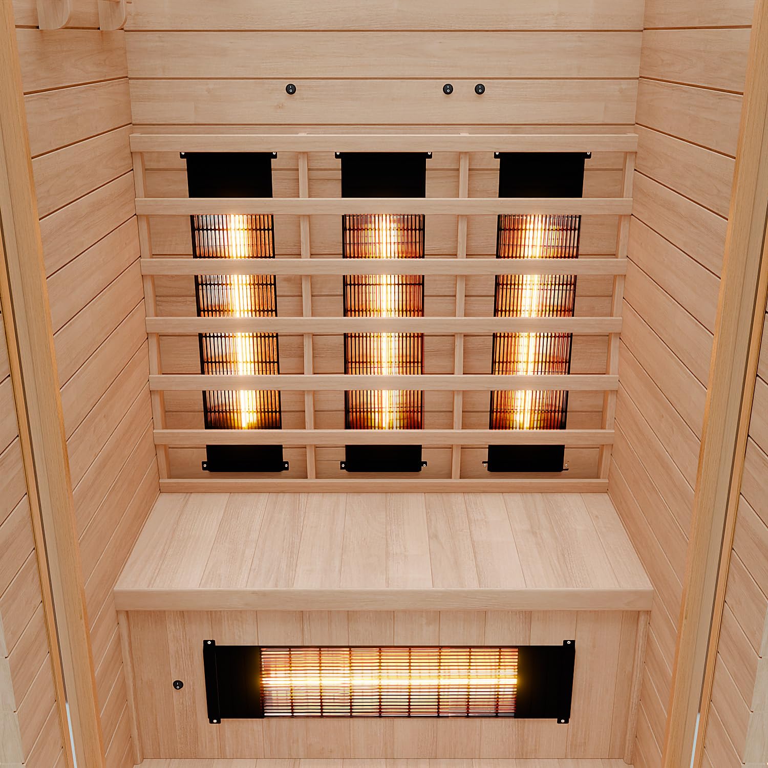 Dewello® Infrarotkabine Infrarotsauna Hyder 115x105 für 1-2 Personen aus Hemlock Holz mit Vollspektrumstrahler, LED-Farblicht, Bluetooth, FM,MP3,USB