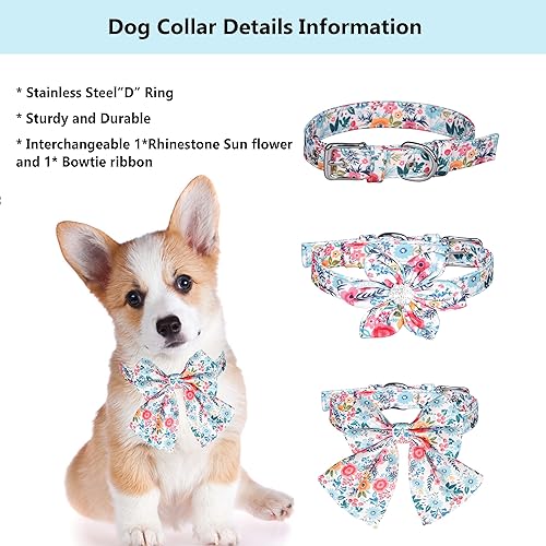 Miniatura 2 de Juego de collares y correa para perros pequeños y medianos, collares florales ajustables para cachorros, incluyendo collares de hebilla de alfiler,