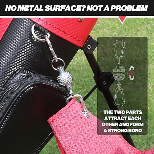 Miniatura 4 de Handy Picks Clip magnético para toalla de golf, diseño único de mini pelota de golf de metal, imán de fuerza industrial extraíble para un agarre