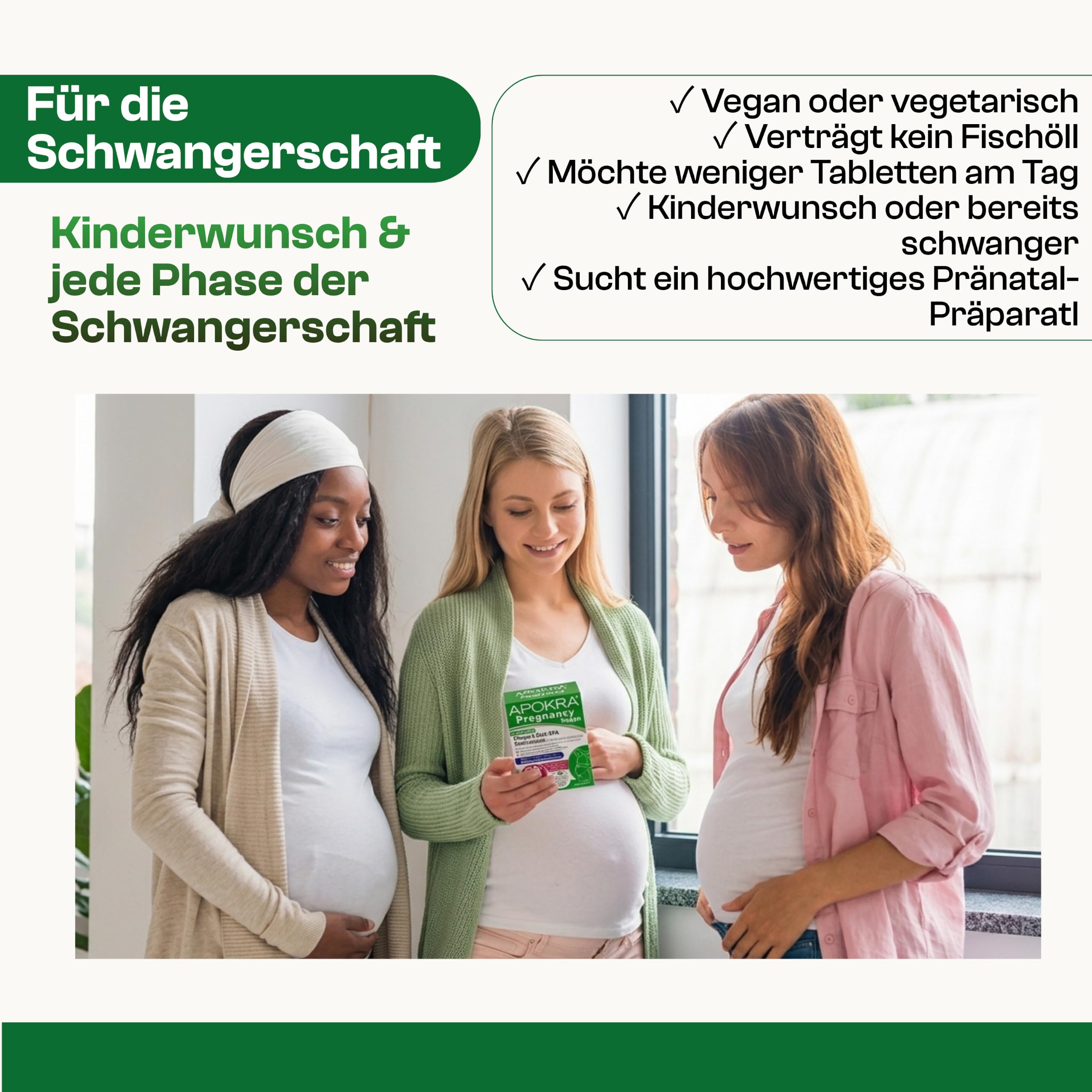 Schwangerschaftsvitamine Vegan – Omega-3 Algenöl & Folsäure (Quatrefolic) – 25 Nährstoffe für Kinderwunsch & Schwangerschaft mit Eisen, Jod & DHA – 60 Tabletten | APOKRA