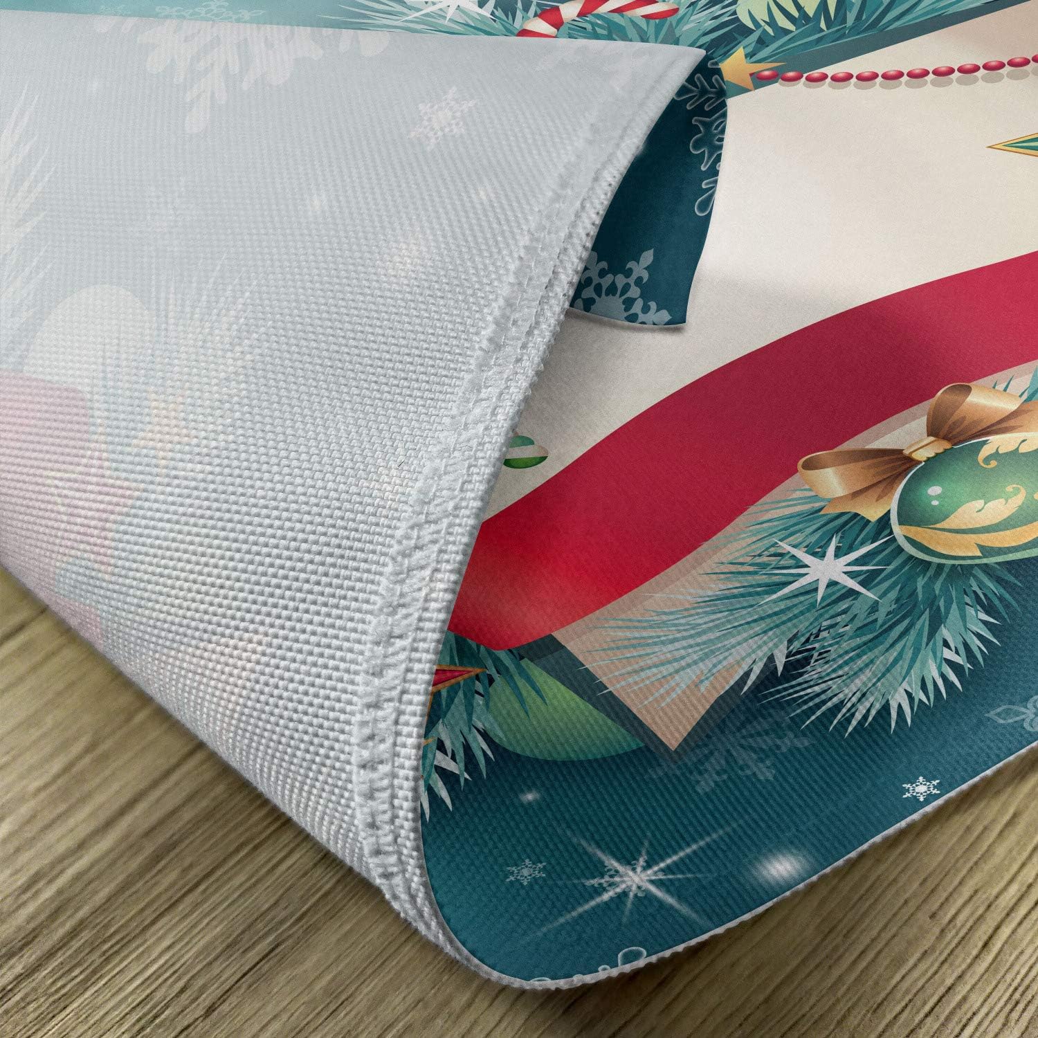 Ambesonne Christmas Place Mats Set of 4, Santa Claus Star Banner Snowflakes Ribbon and Candy Cane Tree Winter Season Theme, Washable Fabric Placemats for Dining Table, Standard Size, White Red