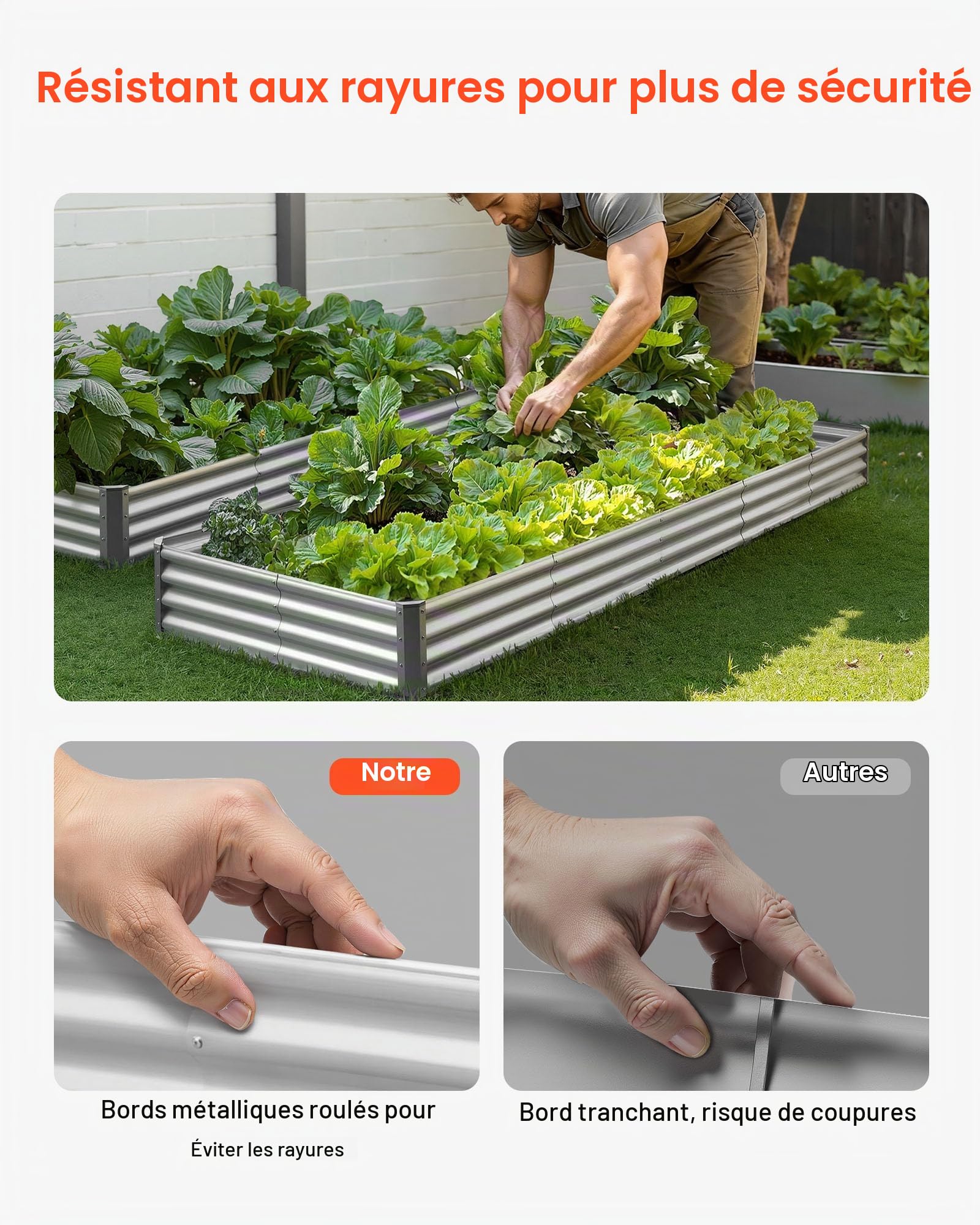 VEVOR Potager Surélevé Métal 360x120x29 cm Carré Potager Surélevé en Galvalume Lit de Jardin Fond Ouvert Bac de Jardinage pour Culture de Légumes, Fleurs, Herbes Aromatiques, Plantes Grasses, Gris