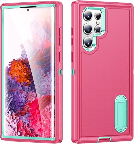 Miniatura 9 de Funda para Samsung Galaxy S22 Ultra con función atril, 3 capas de grado militar, funda protectora de silicona resistente a prueba de golpes para