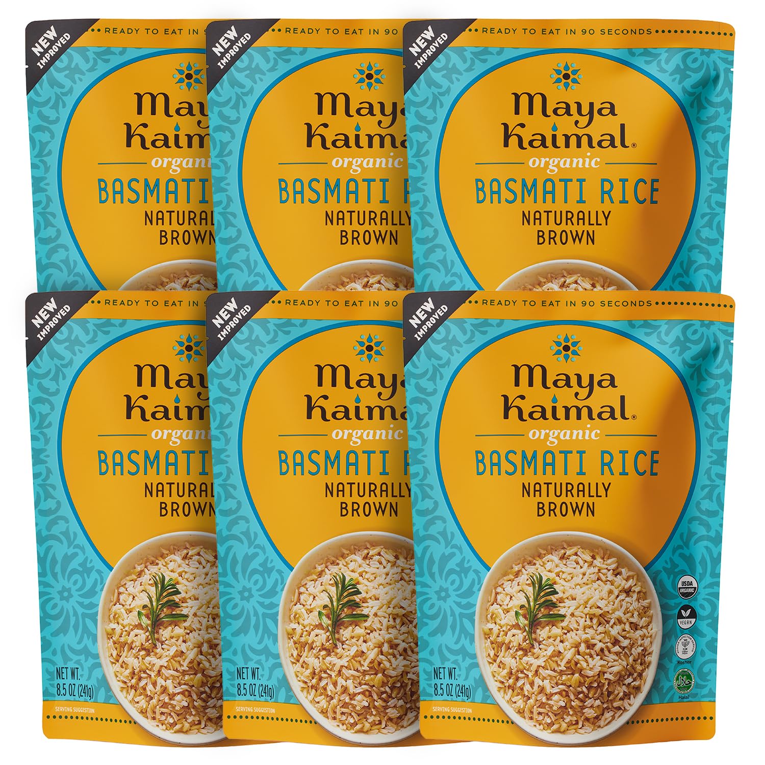 Maya Kaimal Organic Basmati Rice Naturally Brown, Ready to Eat, Fully Cooked, Vegan, Certified Organic, Non GMO, Gluten Free, 8.5 Ounce (Pack of 6)