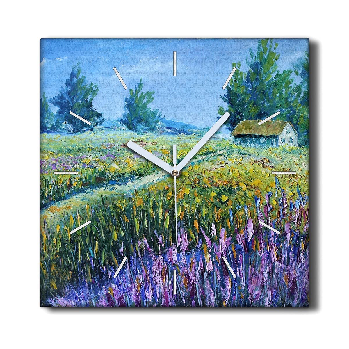 Horloge sur Toile sans tic-tac 30x30cm Horloge Murale Décoration Le Salon Cottage Paysage