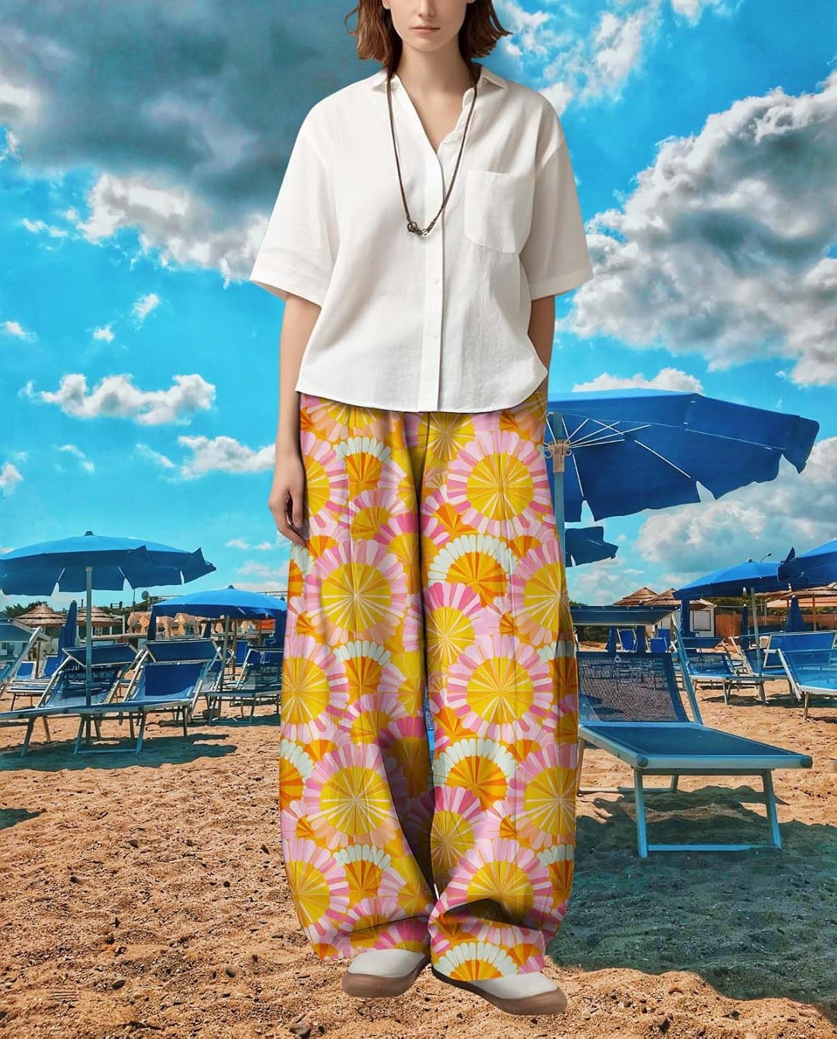 Womens Boho Floral Printed Pants Elastic Waist Wide Leg Casual Trousers Loose Fit Pant with Pockets for 2025 Summer - Image 6