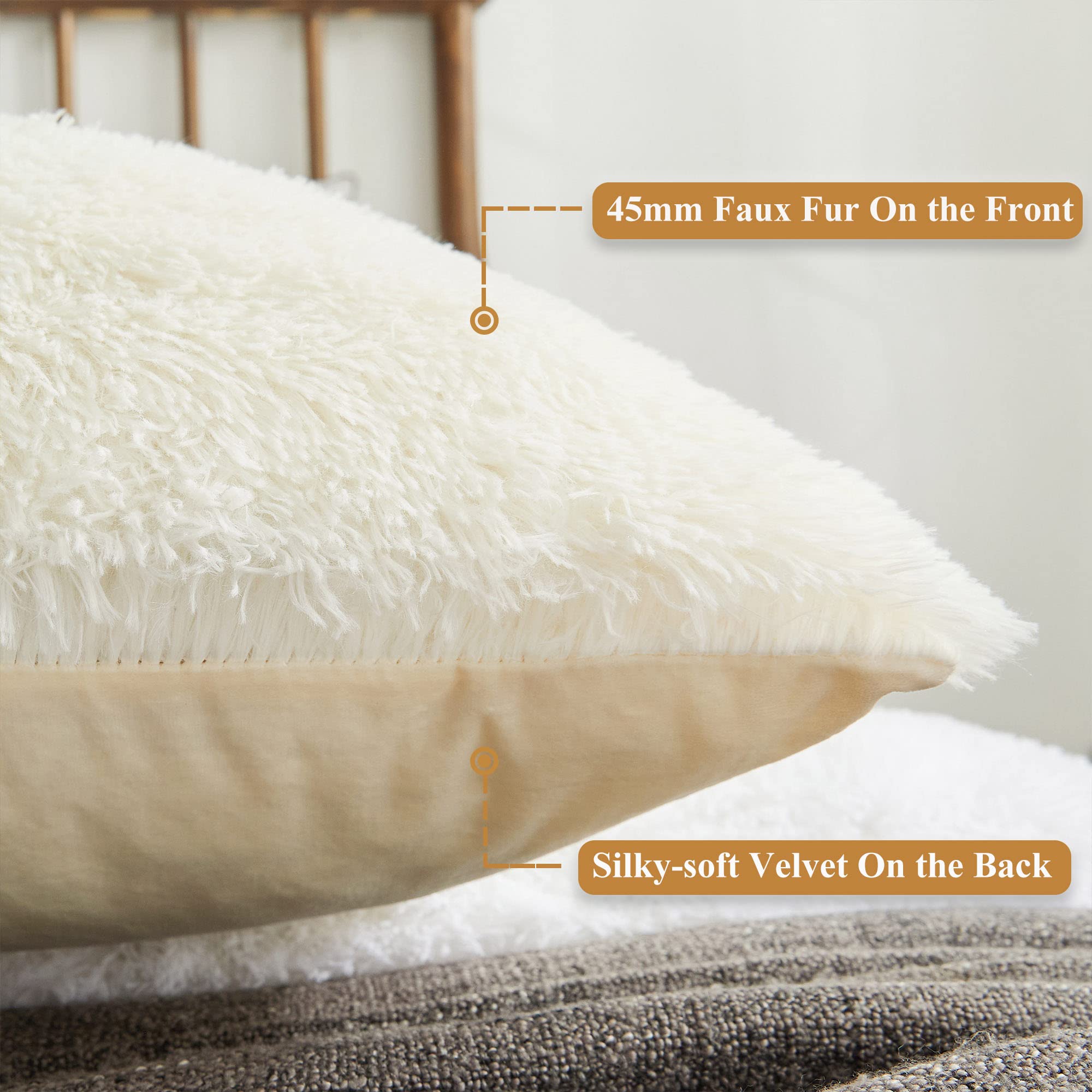 XeGe Long Fluffy Bolster Pillowcase, Faux Fur Body Pillow Cover with Zipper Closure - Image 4