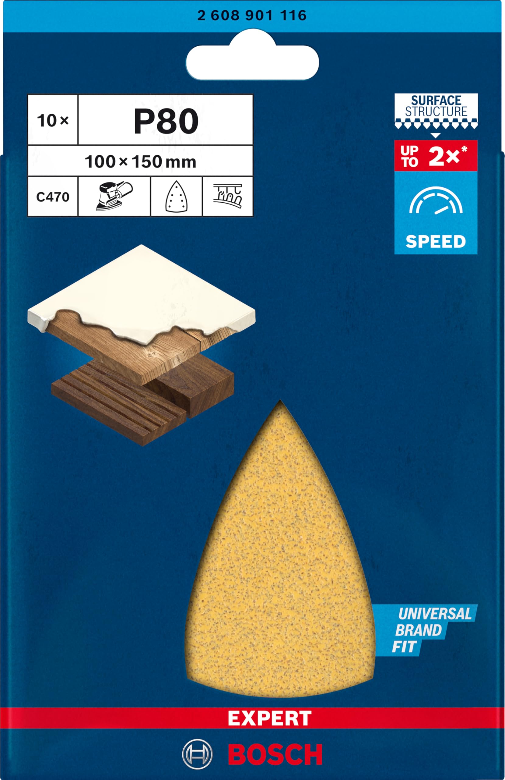 Bosch Professional 10x Lijas Expert C470 con 7 agujeros (para Madera dura, Pintura sobre madera, 100 x 150 mm, grano 80, accesorios Multilijadora)