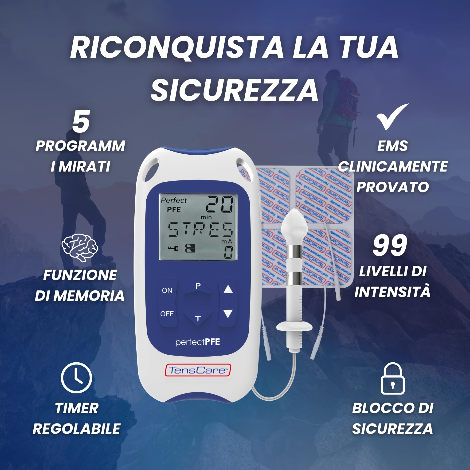 TensCare Perfect PFE Men–Per il Pavimento Pelvico Maschile-Contro l'incontinenza e la disfunzione erettile allenando e rinforzando i muscoli pelvici con la Tecnologia TENS e EMS Kegel