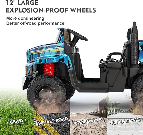 Miniatura 7 de JOYLDIAS Auto de 2 plazas y cama volquete, camión volquete alimentado por batería de 24 V, juguete para montar con control remoto de 2.4 G, 4 ruedas