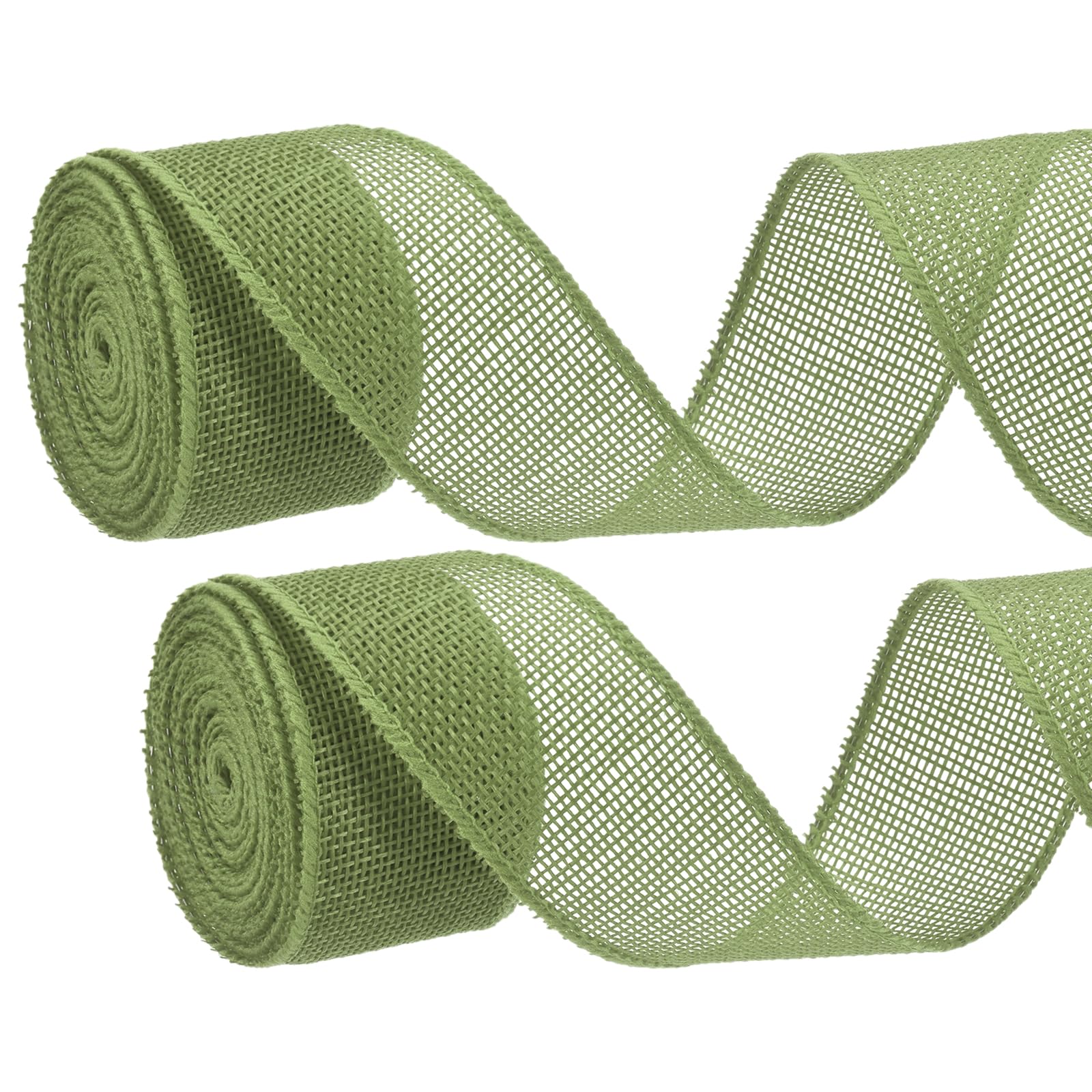 PATIKIL 2PCS Burlap Wired Ribbon, (40mm x 5m, Moss Green), Wired Edge Linen Wired Ribbons, Suit for - Crafts/Wreath/Bow Making/Gift Wrapping/Christmas Tree Decoration
