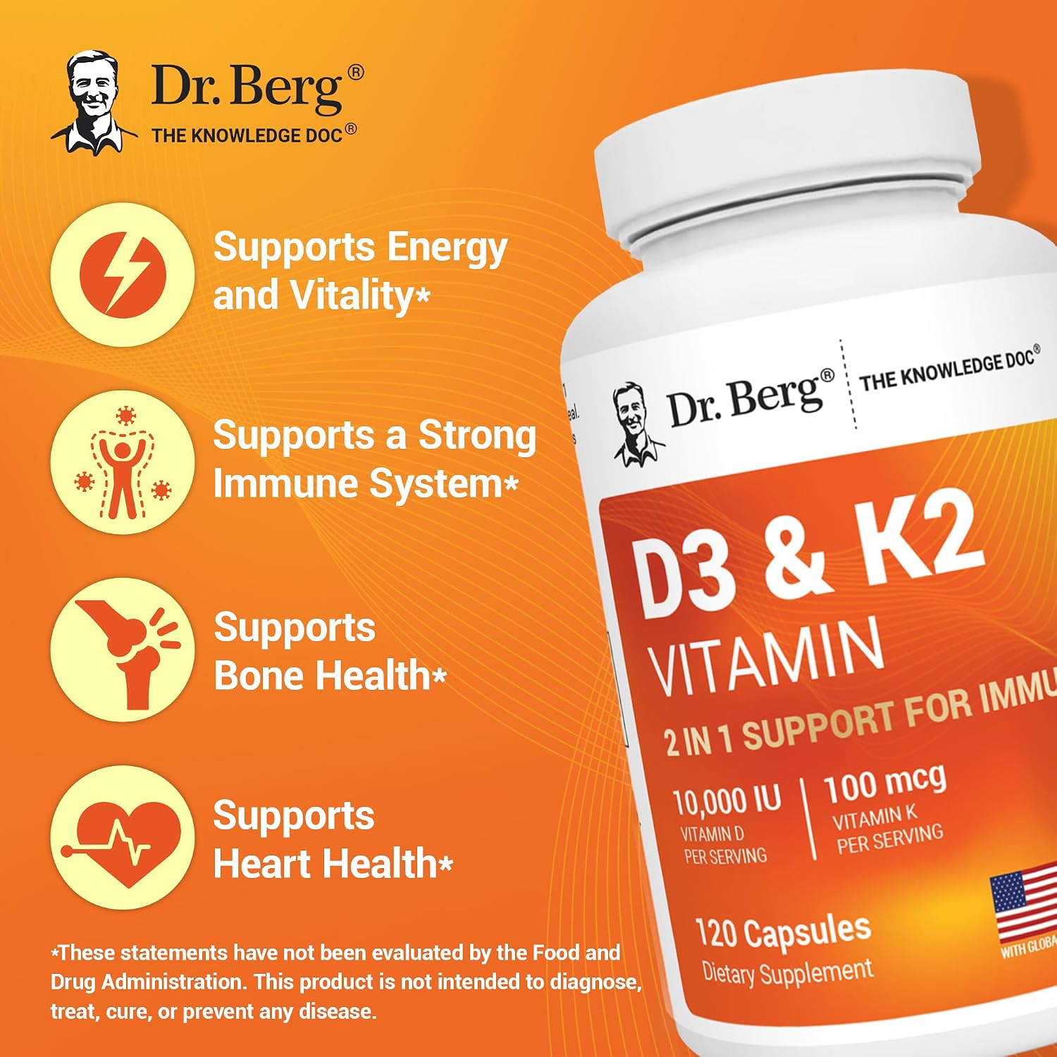 Dr. Berg Maximum Strength 7-in-1 Vitamin D3 K2 10,000 IU | Naturally Derived D3 | 4X Lab-Tested & Verified | High Absorption Formula | K2 D3 Vitamin Supplement - 120 Capsules 5 Dr. Berg Maximum Strength 7-in-1 Vitamin D3 K2 10,000 IU | Naturally Derived D3 | 4X Lab-Tested & Verified | High Absorption Formula | K2 D3 Vitamin Supplement - 120 Capsules - Image 3