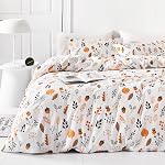 YuHeGuoJi White Floral Duvet Cover Queen 100% Cotton 3 Pcs Set 1 Cartoon Black Flower Duvet Cover with Zipper Ties 2 Pillowcases Farmhouse Garden Botanical Bedding Set Soft Breathable