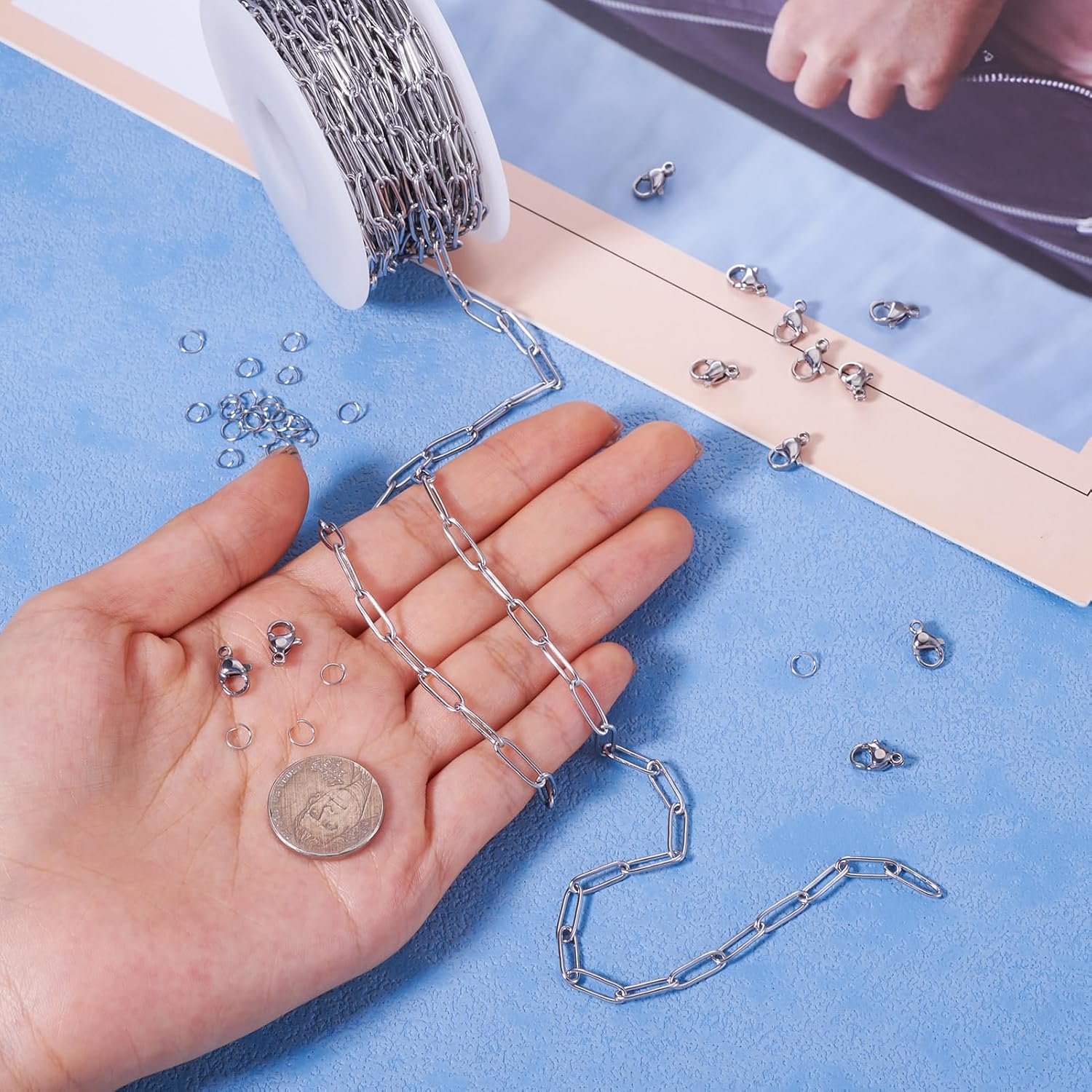 32.8 Feet Stainless Steel Paperclip Chains Stainless Steel Flat Oval Chains 12x4x1mm for Bracelet Necklace Earrings DIY Crafts with Jump Rings Lobster Clasps - Image 5