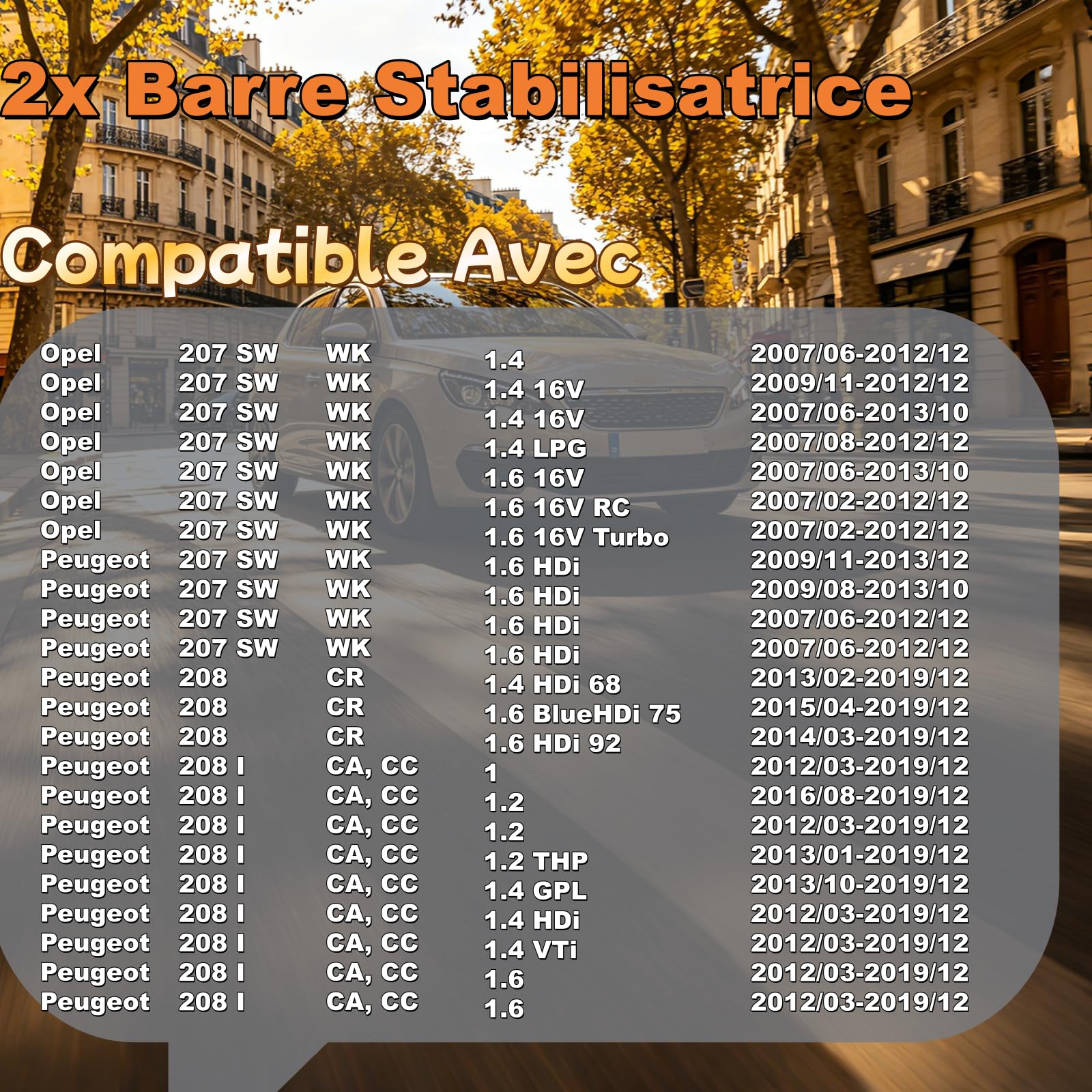 2x Biellette Barre Stabilisatrice Avant Gauche et Droite Compatible avec C-Elysee DD 2012-2024 207 WA WC 2006-2013 207 CC WD 2007-2015 207 SW WK 2007-2012 Remplacer# 508768 508769 27435 27434