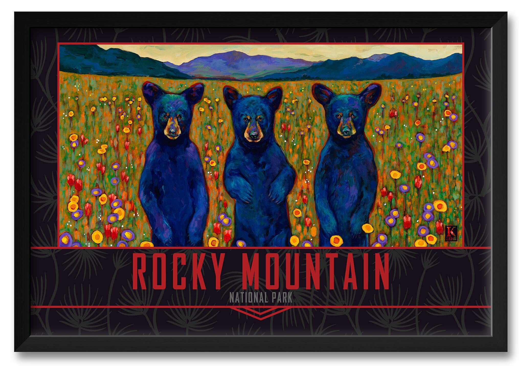 Rocky Mountain National Park Three Little Bears Professionally Framed Art Print from Oil Painting by Artist Kari Lehr Framed Art Size: 26" x 38"