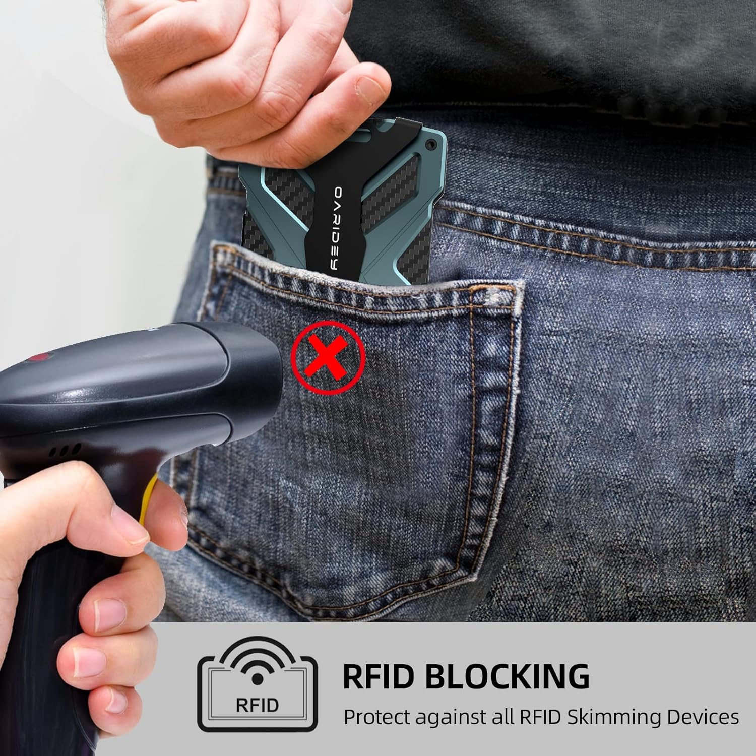 Minimalist Wallet for Men- Slim Aluminum Metal Money Clip Wallet with Clear ID Card Holder, Carbon Fiber Wallet, RFID Blocking,Holds up 15 Cards with Cash Clip,Ultra-Thin Tactical Wallet-Gradient Grey - Image 3