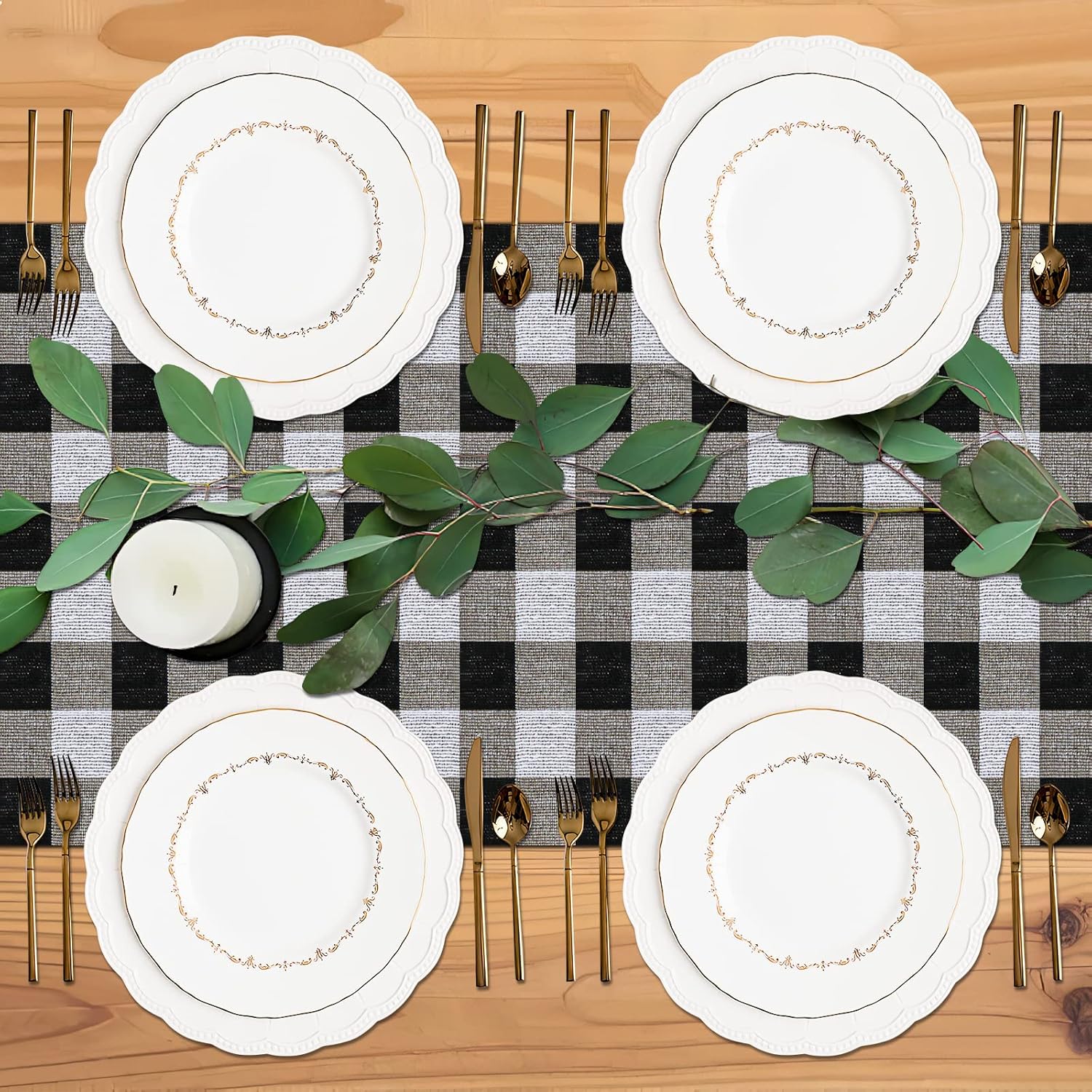 puphutu Buffalo Plaid Table Runners,Thickened and Durable,Black and White Table Runner,Buffalo Check Table Runner for Fall Home Farmhouse Decorations,13 X 70 Inches