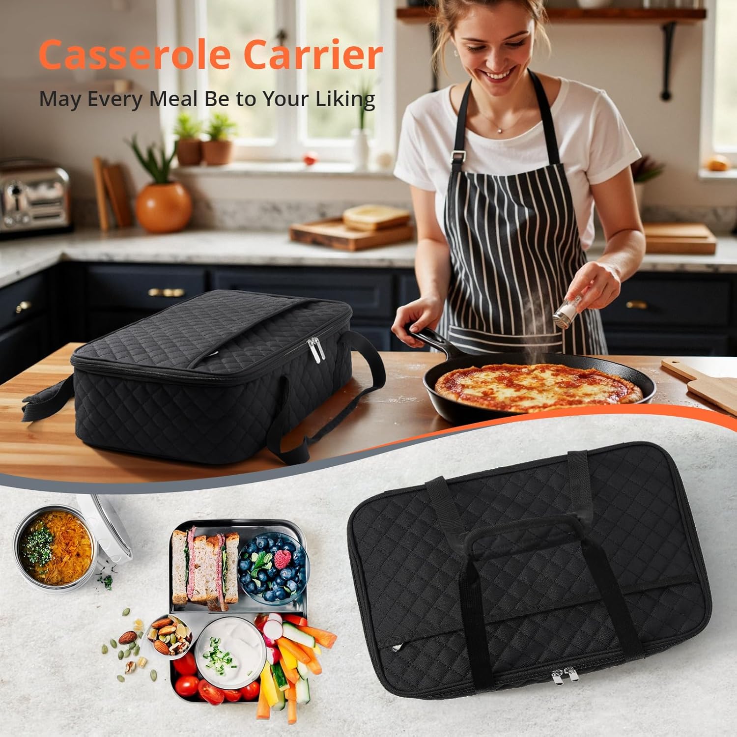 Insulated Casserole Carrier for Hot or Cold Food, Large Insulated Casserole Carrier, Reusable Lunch Box for Men/Women, for Men Adults Work Picnic Hiking Beach Fishing (Black) 17.12" x 11.42"x 4.53" - Image 6