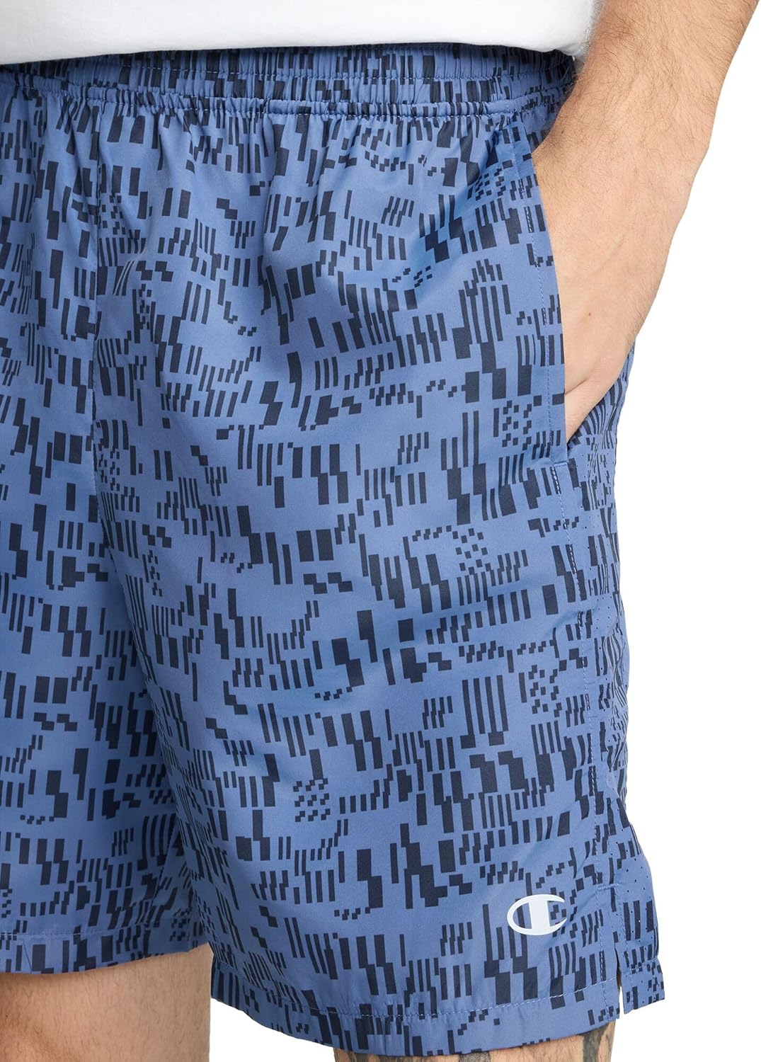 Amazon | Champion メンズ スポーツショーツ、男性用アスレチックショーツ、軽量ジムショーツ、7インチ, アーミー/ブラック -  Cロゴ, Small | アクティブショートパンツ 通販 Champion メンズ ウーブンスポーツショーツ、股下7インチ