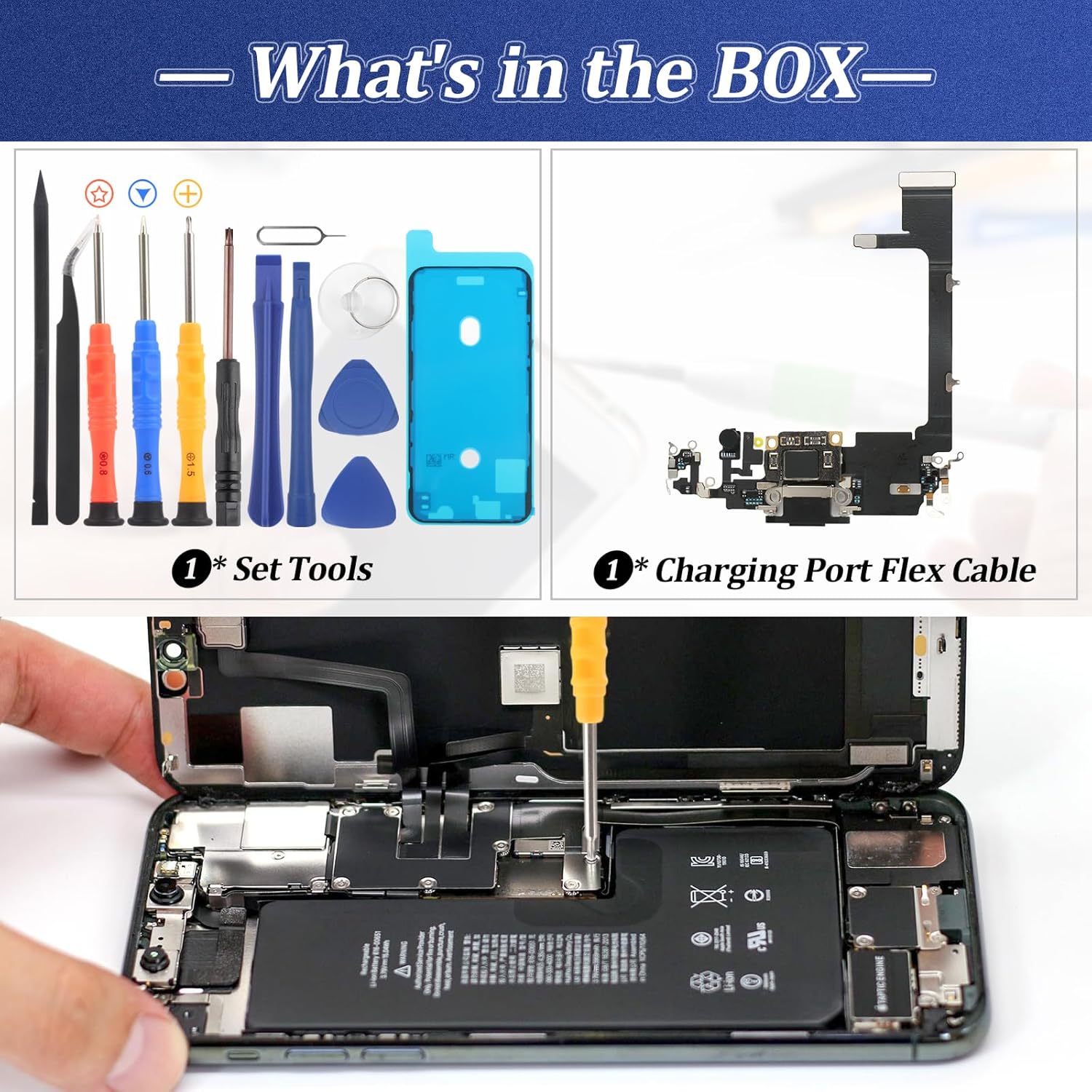Dock Connector for iPhone 11 Pro Charging Port Flex Cable Replacement for iPhone 11 Pro USB Charger Dock Board Connector with Tools(Black)
