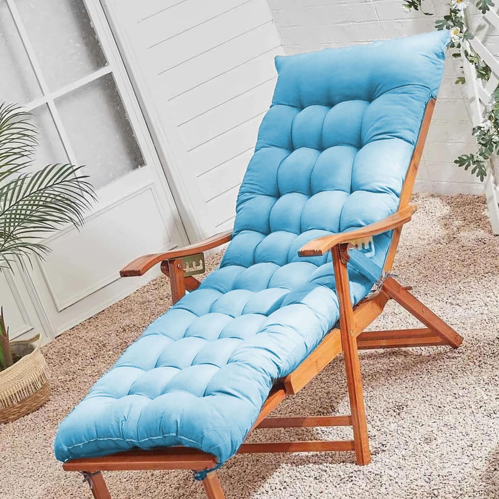 VisLarsc Lounge Pads Bench Cushions Rectangle Sun Lounger Cushions Foldable Soft Thick Padded Bed with Anti-slip Straps for Patio Beach Outdoor Furniture Sunbed (Sky blue,110 * 45)