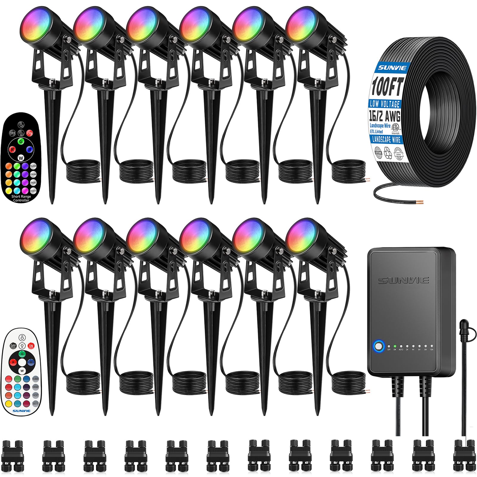 Photo 1 of SUNVIE RGBW LED Landscape Lighting Kit, 12 PCS