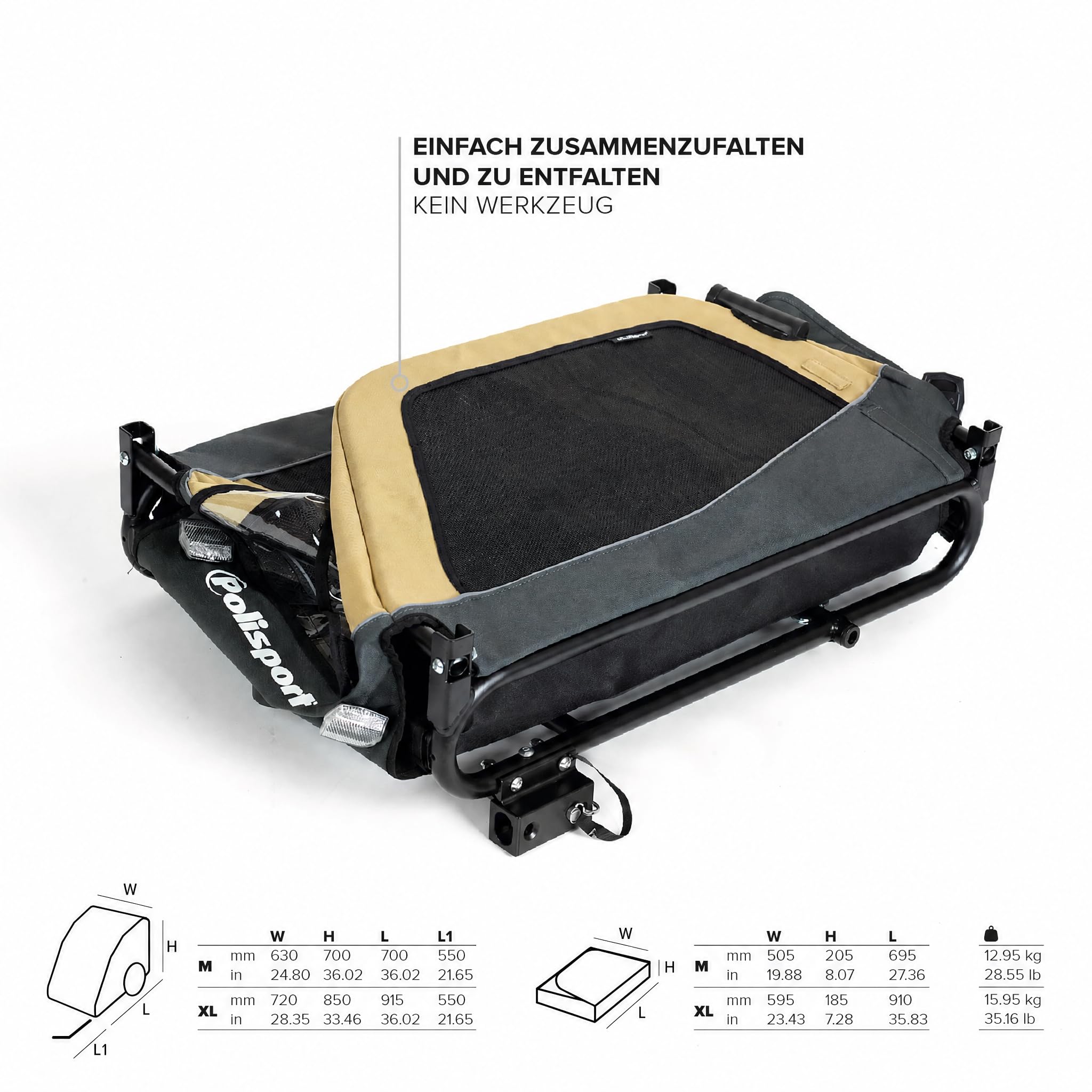 Polisport Hundeanhänger & 2-in-1-Kinderwagen Größe M & XL