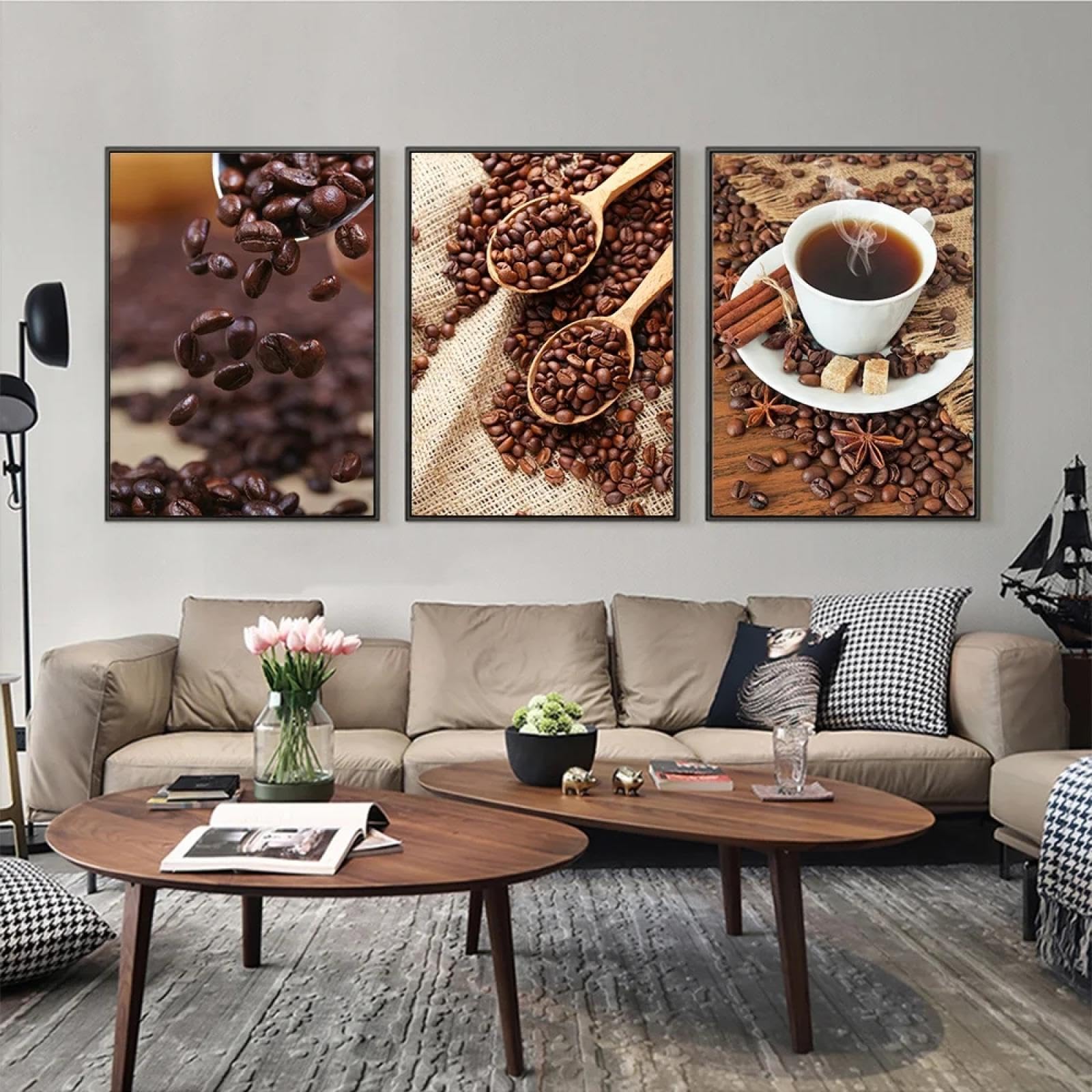 ZHAOLIN Vintage Coffee Bean Canvas Painting Wall Art Coffee House Posters Prints Modern Realist Home Decoration Kitchen Decor Cuadros 40x60cm(19x24in) x3 frameless