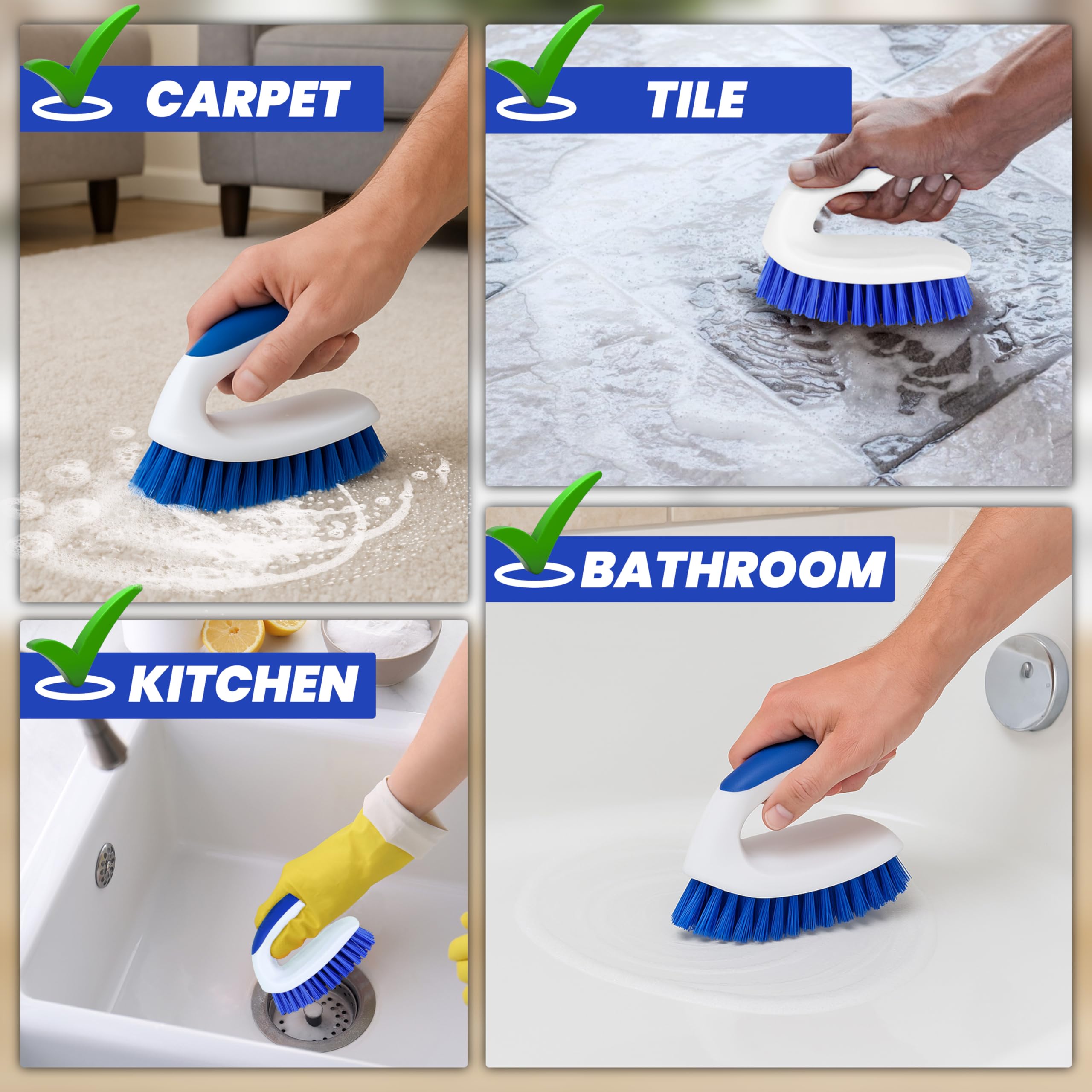 Paquete de 2 cepillos de limpieza, limpieza de alfombras, suelo, baño, utensilios de cocina