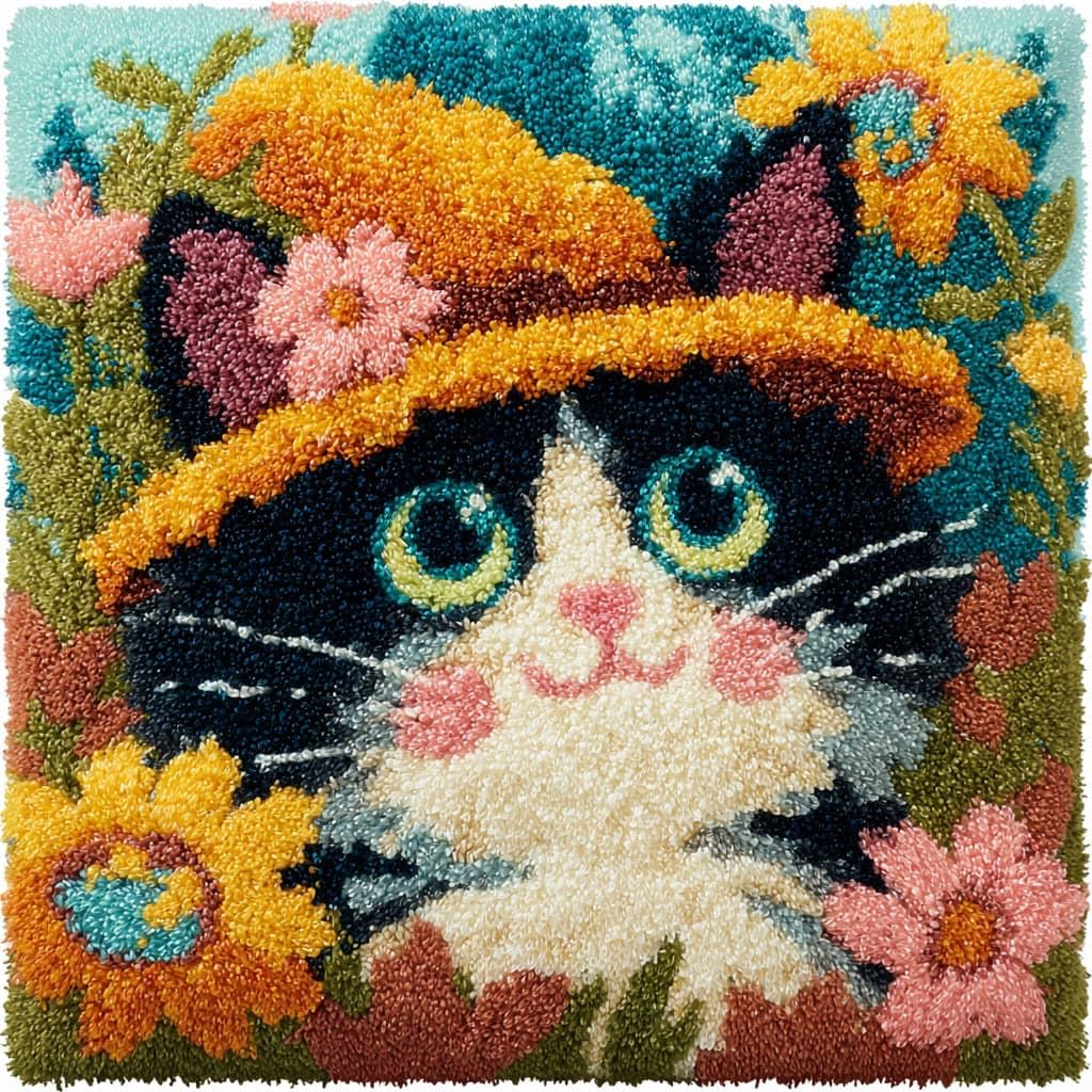 Henypt Latch Hook Kits-E Diy Latch Hooking Pillow Kits Cats And Flowers