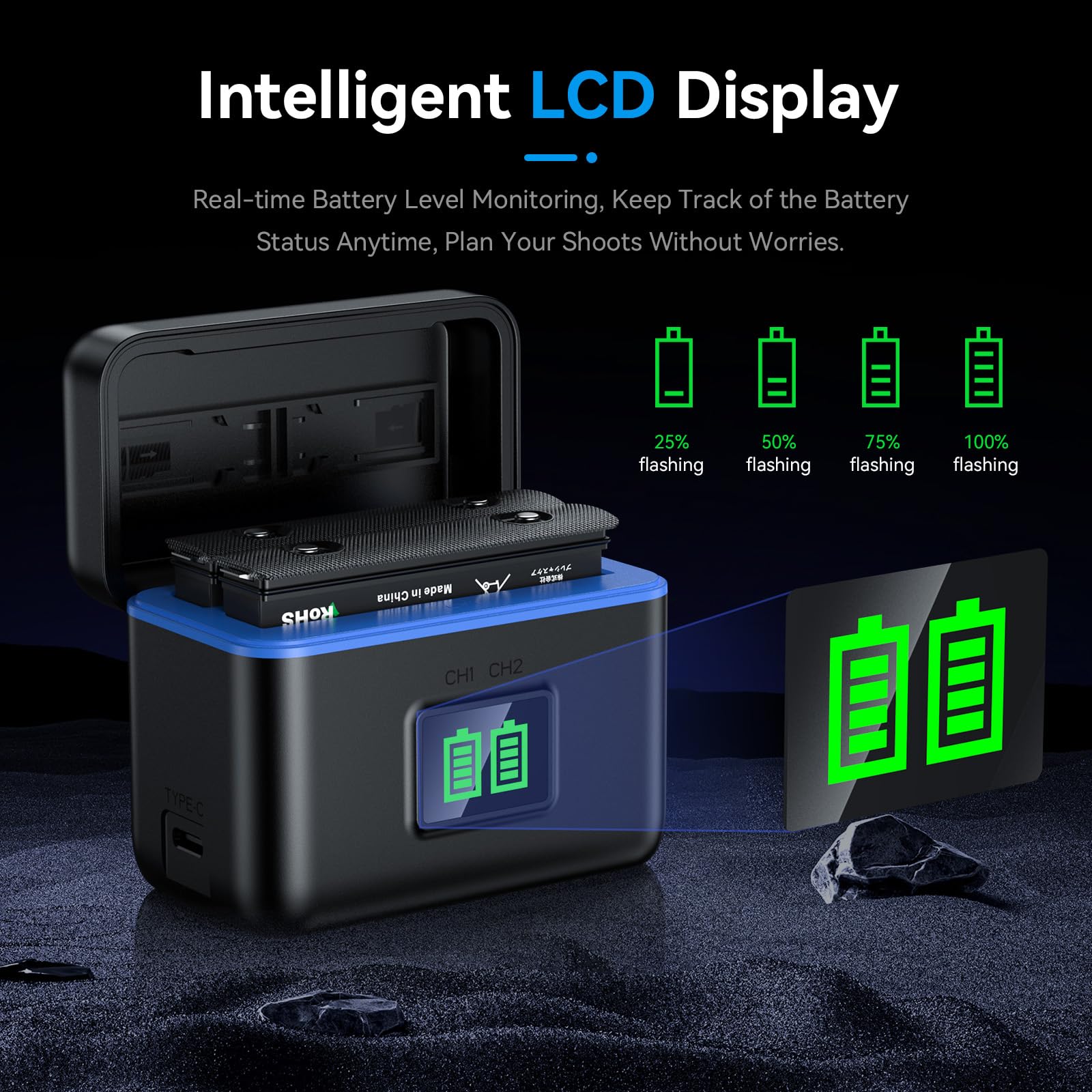 ENEGON Batterie Insta 360 X5 Set, capacité - 2800 mAh, 2 pièces par Set, avec Un Chargeur de Rangement Pratique doté d'un écran LCD