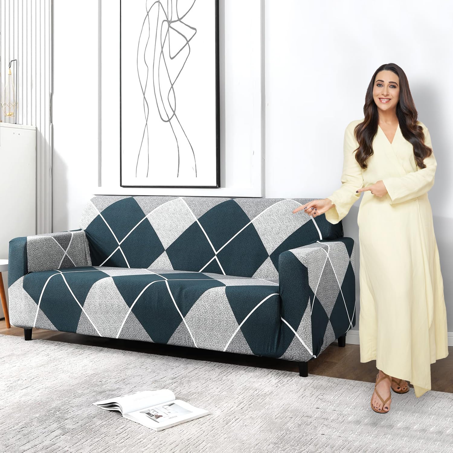 HOKIPO Elastic Stretchable Triple Seater Sofa Cover (AR-4095-D15)(Blue Rhombus)-image-48