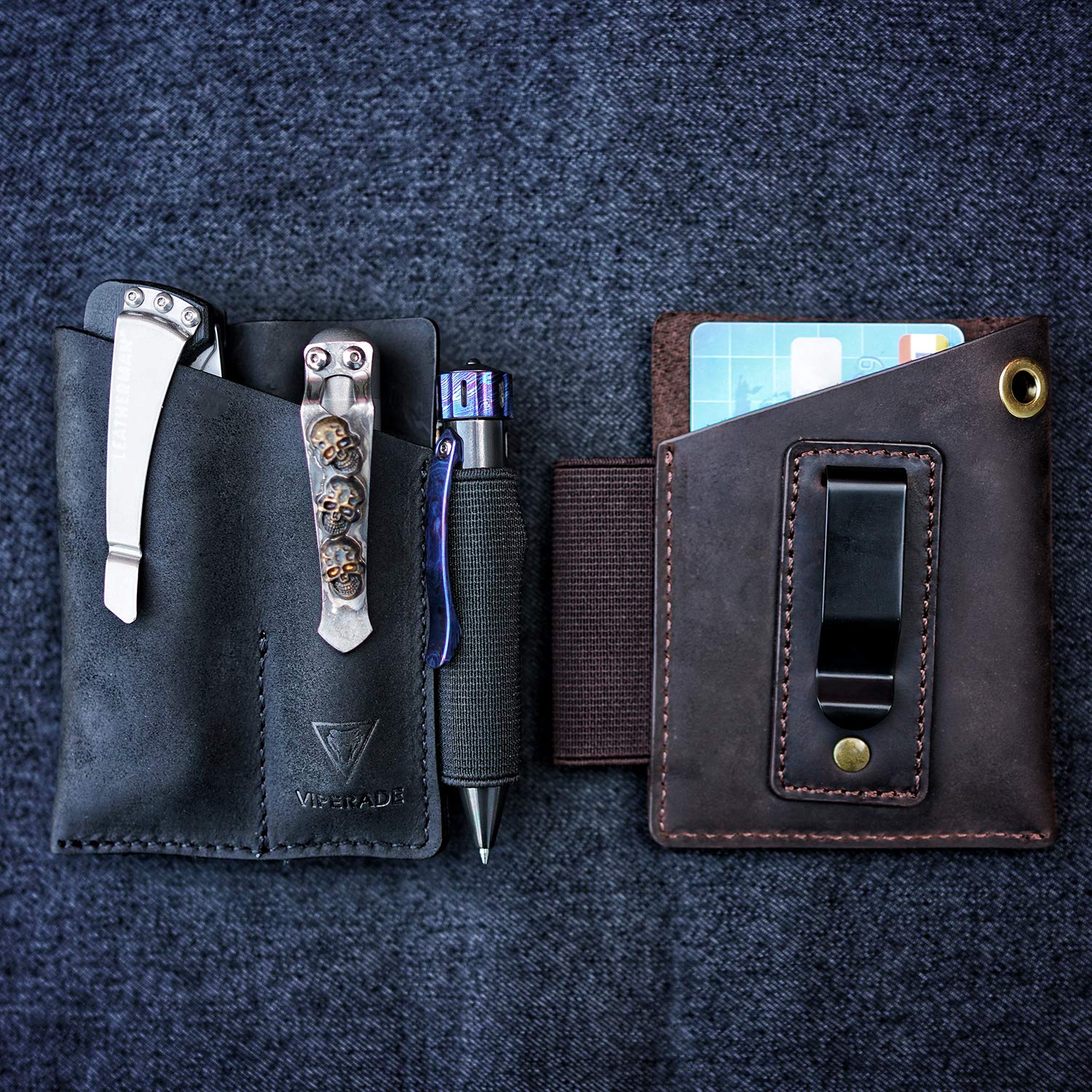 VIPERADE PJ12 EDC Gaine en Cuir Multi-Outils, étui à Outils, Gaine de Couteau, Gaine de Lampe de Poche pour for Leatherman, Gaine de Couteau Multi-Outils avec 2 Poches