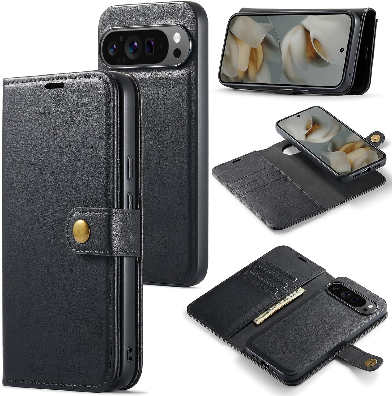 Asuwish Phone Case for Google Pixel 10 Pro XL Wallet Magnetic Detachable Cell Cover with Tempered Glass Screen Protector Flip Card Holder Slot Purse Pixel10 10Pro 10ProXL Ten Women Men Girls Black