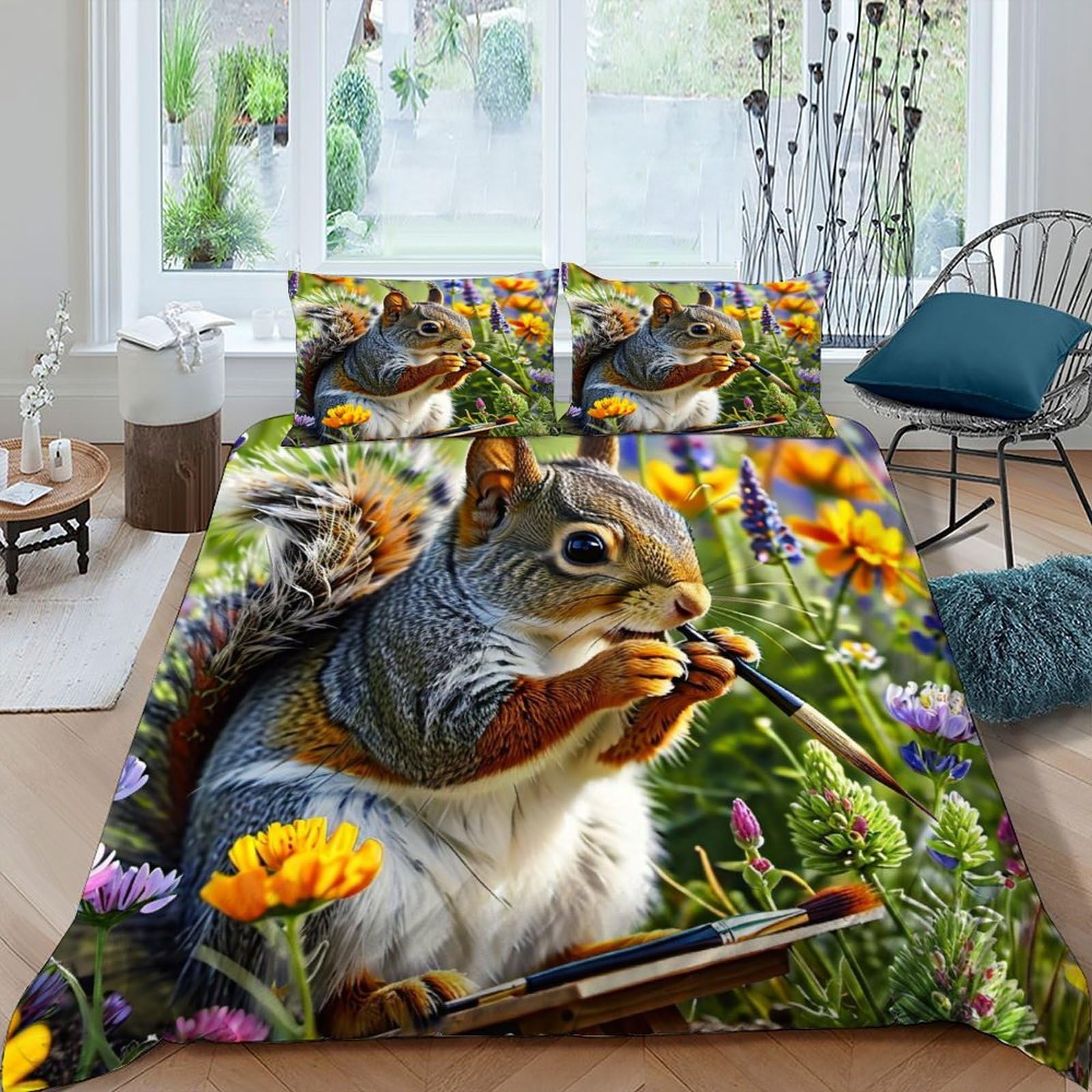 Housse de couette écureuil 220x240 cm avec 2 taies en microfibre