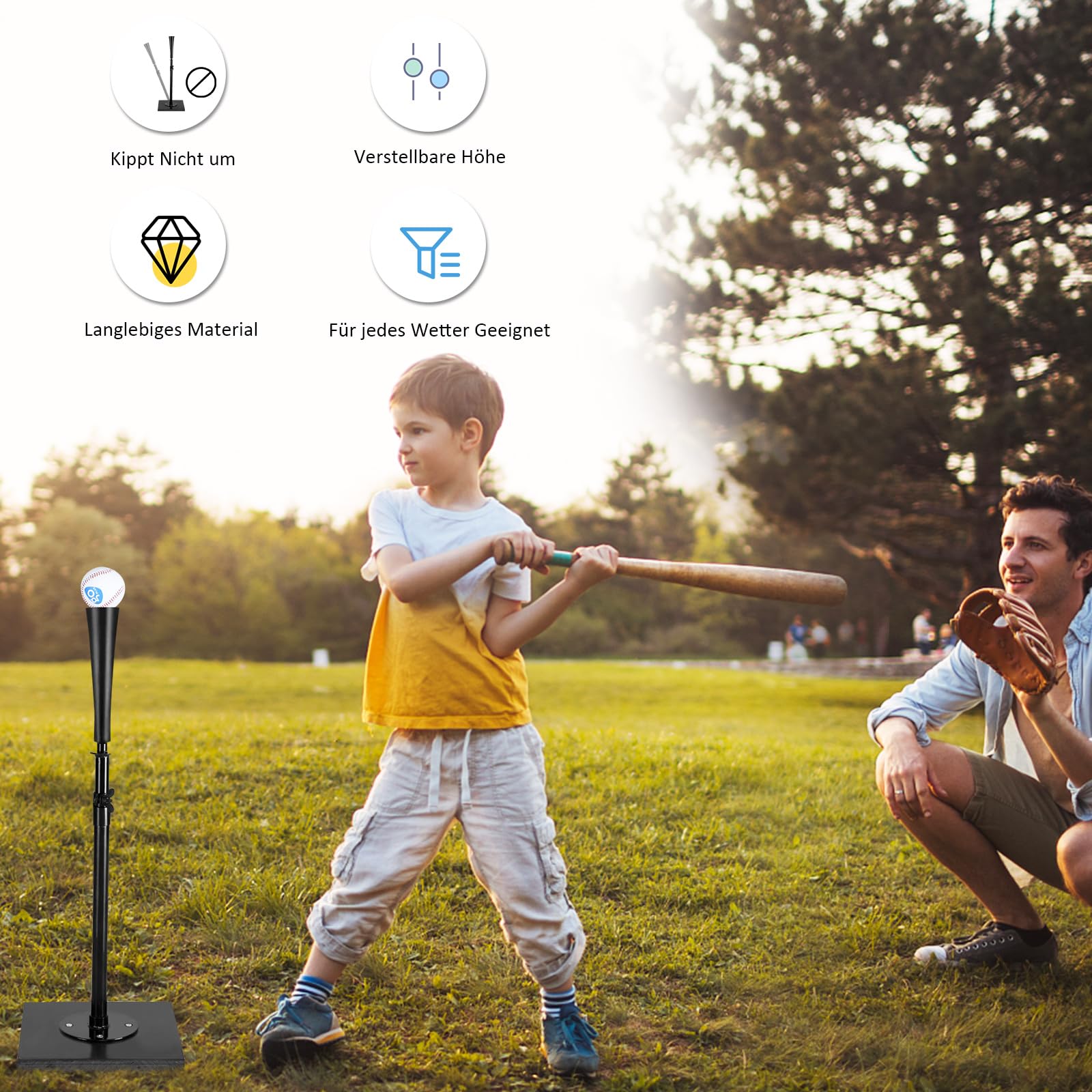 GYMAX Batting Tee höhenverstellbar, Schlaghilfe mit Gummideckel & Stabiler PP-Basis, Baseball Schlag T-Stück für Baseball- & Softball-Training