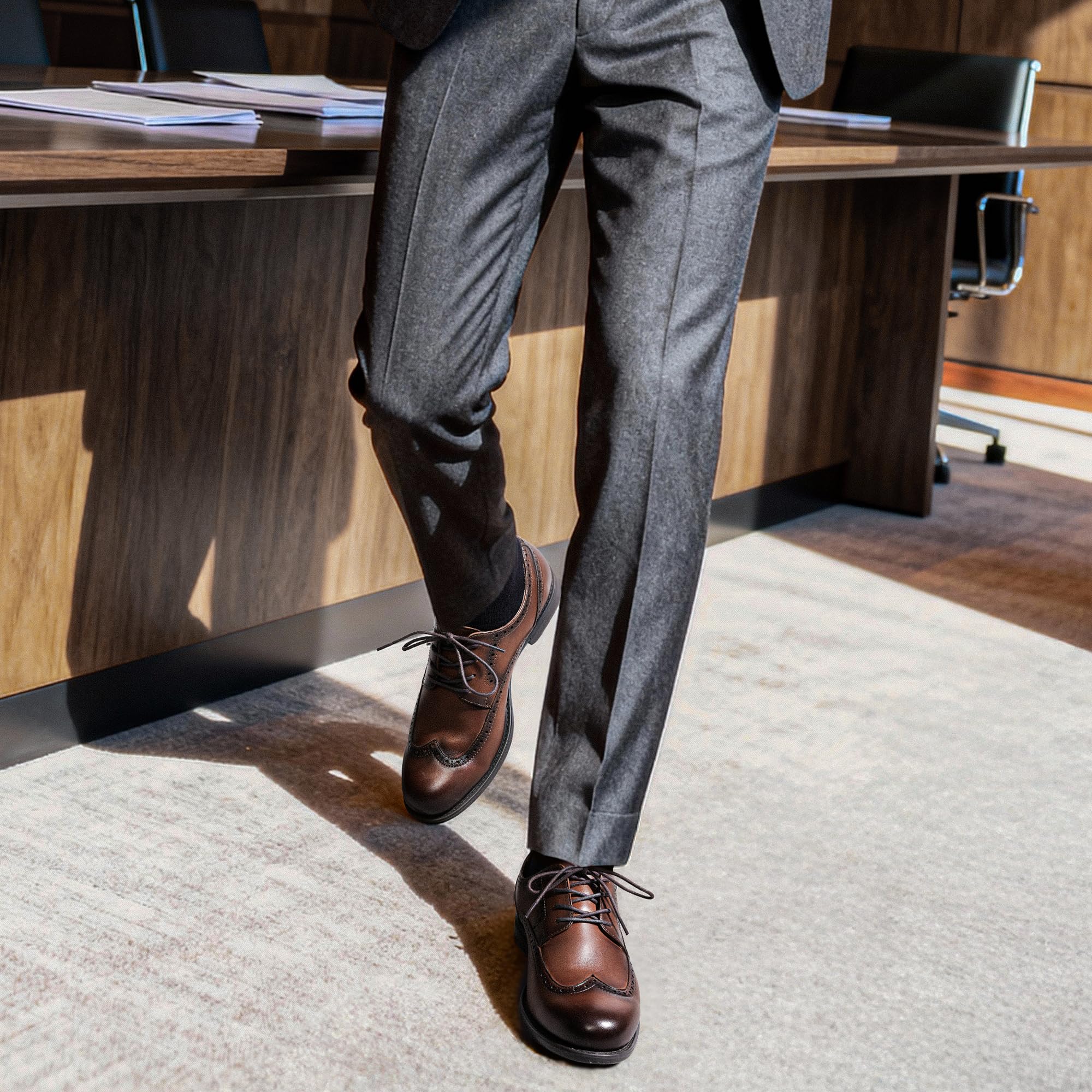 Bruno Marc Men's Brogue Wingtip Oxfords, Full Grain Leather Dress Shoes Flexible Forefoot for Work & Business Comfort Lightweight Lace Classic Formal Shoes