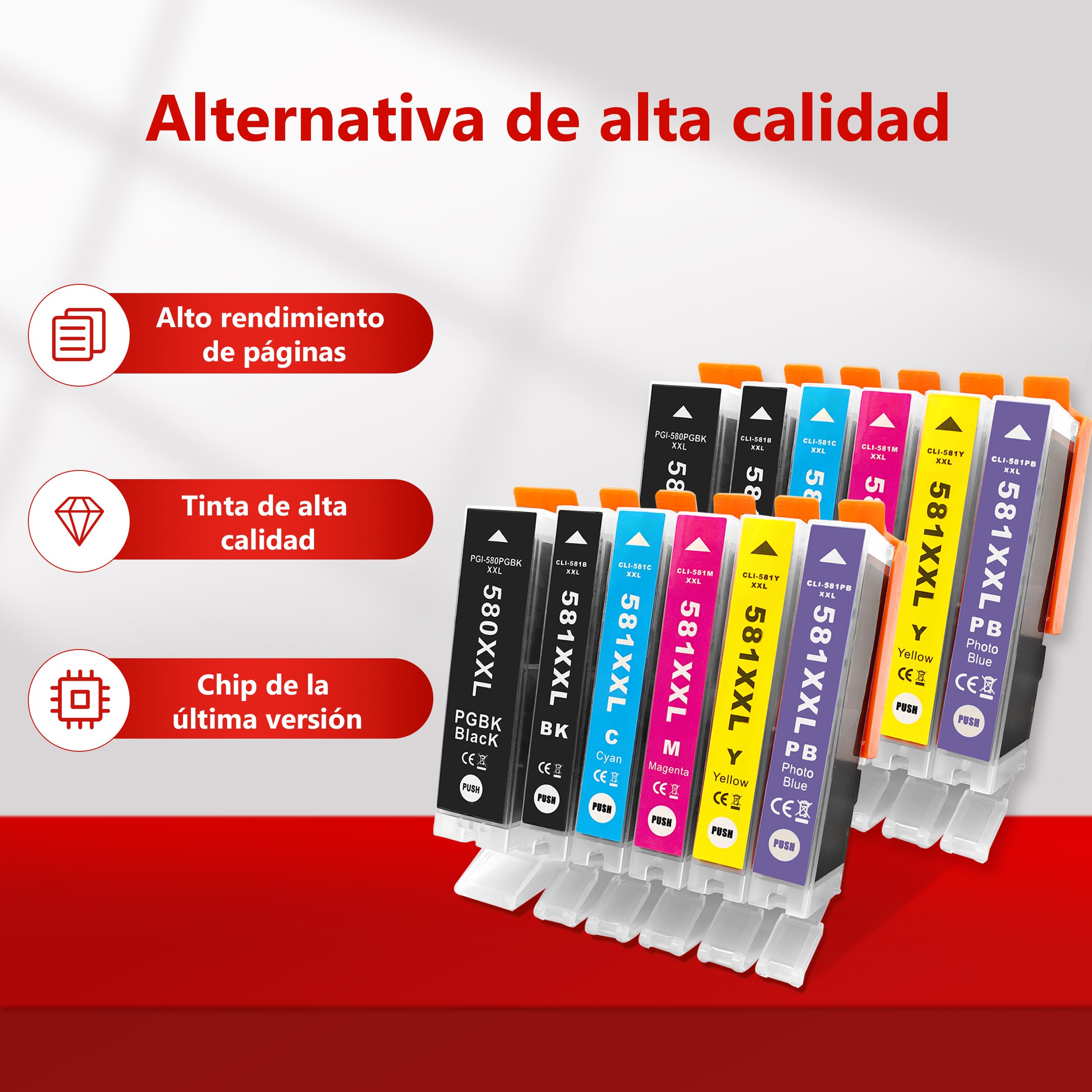 Aurotec PGI580XXL CLI581 XXL Cartuchos de Tinta Compatibles para Canon 580XXL 581XXL para Canon PIXMA TS8150 TS8151 TS8152 TS8250 TS8251 TS8252 TS8350 TS8350a TS8351 TS8351a TS8352 TS8352a (12-Pack) — view 6