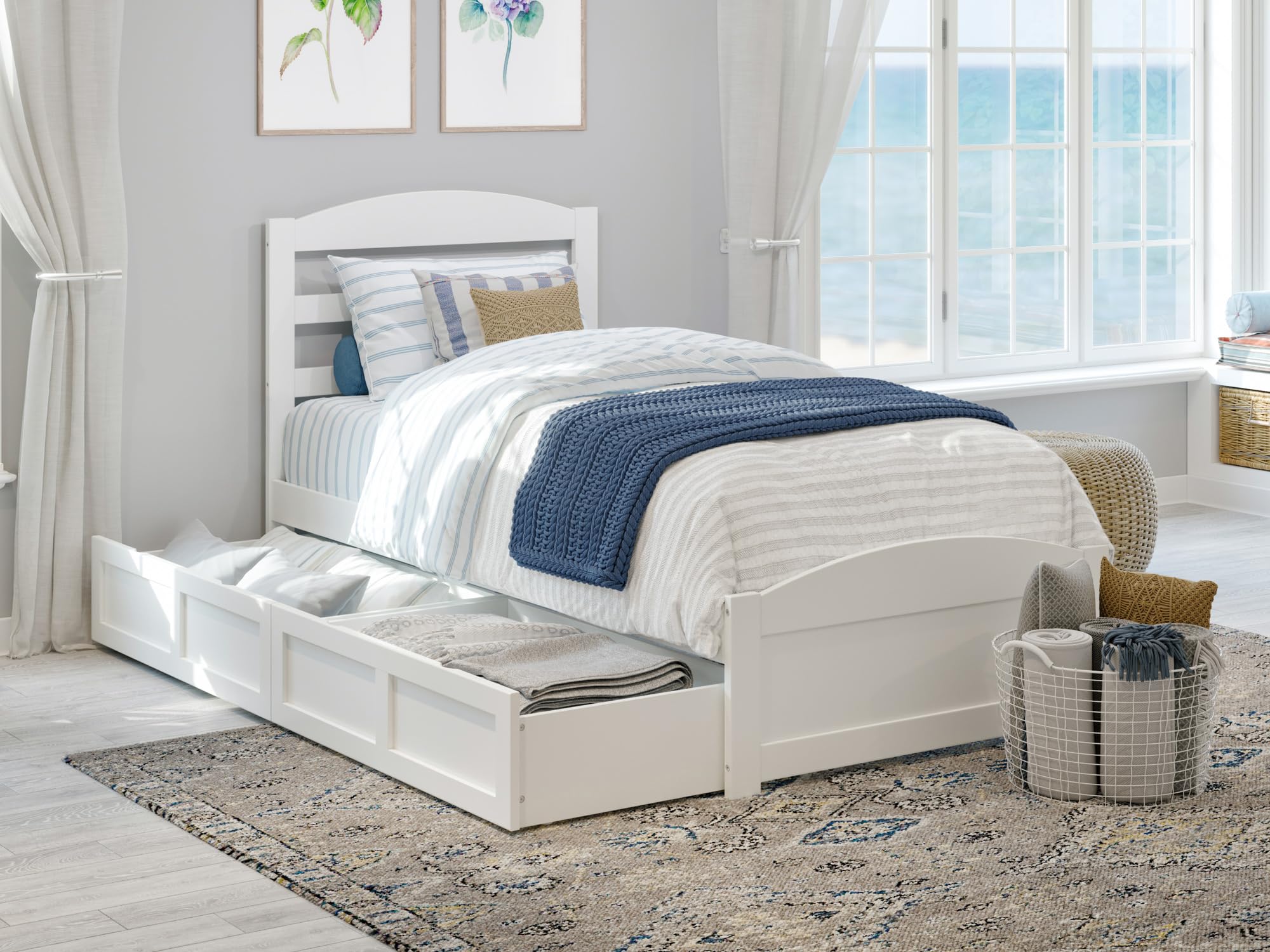 AFI Warren Twin Size Platform Bed with Footboard, Storage, & Charging Station in White(Incomplete)