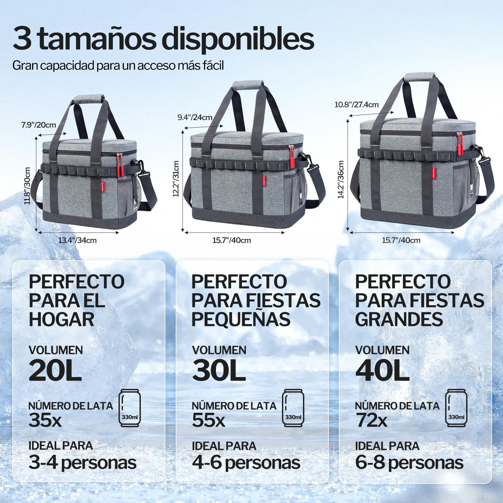 Nevera Portatil 30L, 12 Horas de Refrigeración, Bolsa Nevera Isotermica Porta Alimento Grande con múltiples Asas, Bolso Termica Plegable para Camping, Picnic, Playa