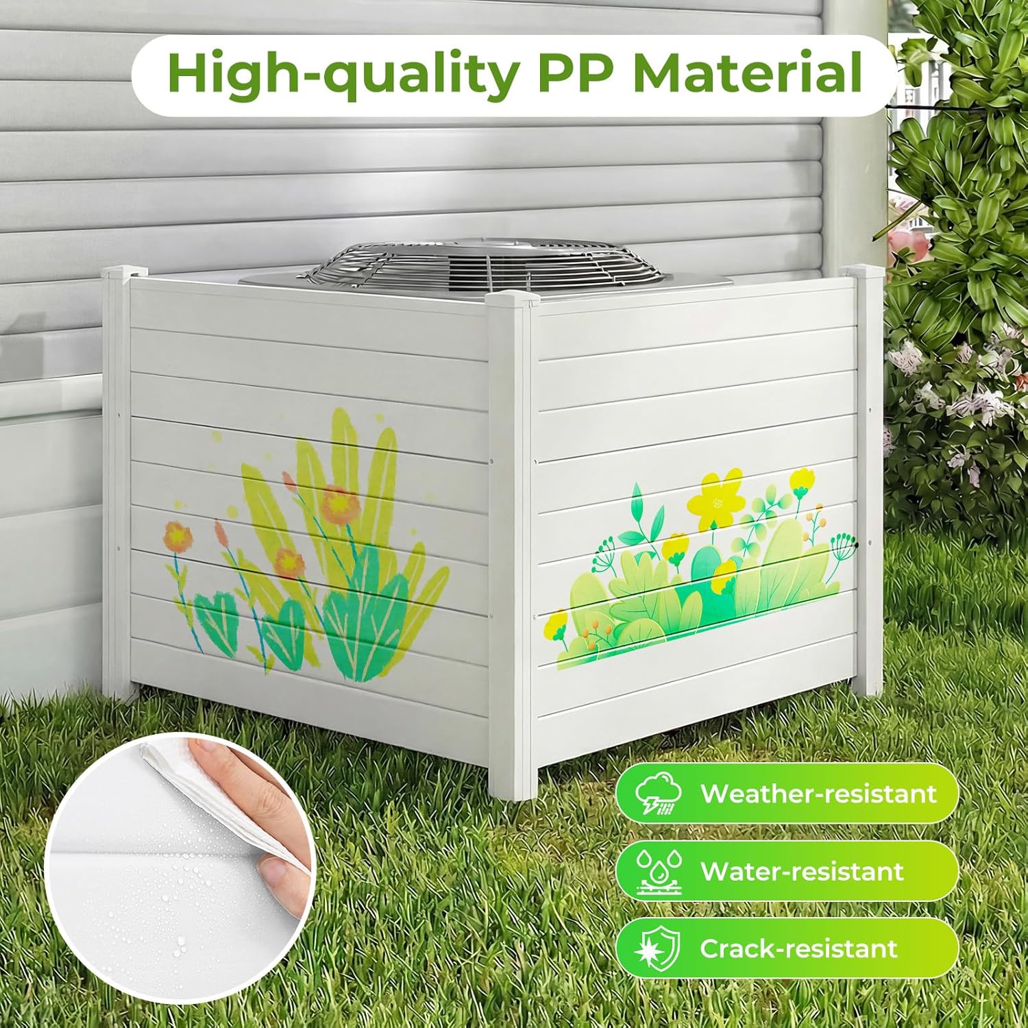 Giantex No-Dig Air Conditioner Fence, 2-Panel Outdoor Privacy Screen with Metal Stakes, Weather-Resistant AC Unit & Trash Bin Enclosure, HOA-Friendly Decorative Garden Fences, 48''W x 36''H, White