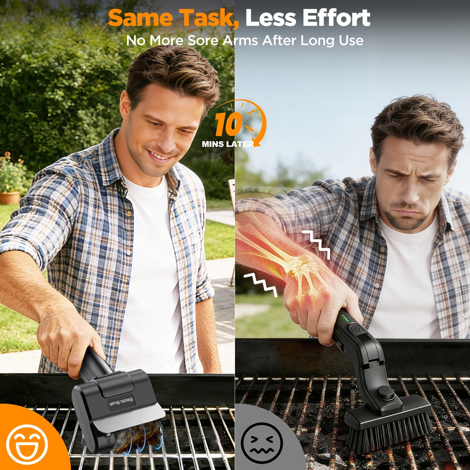 Cepillo eléctrico giratorio para parrilla, negro, plástico, rectangular, para limpieza de parrillas