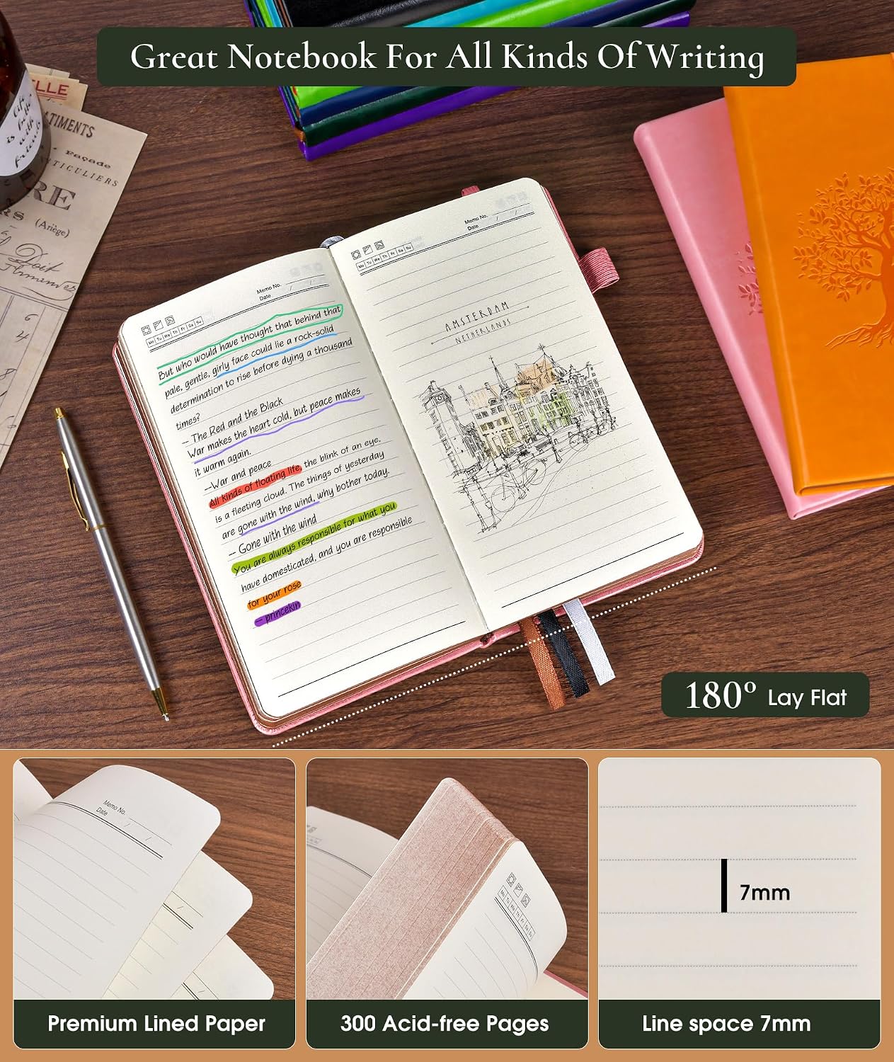 Small Journal Notebook 3.7"x6.8", 300 Page Lined Paper Pocket Size Notebook image 4
