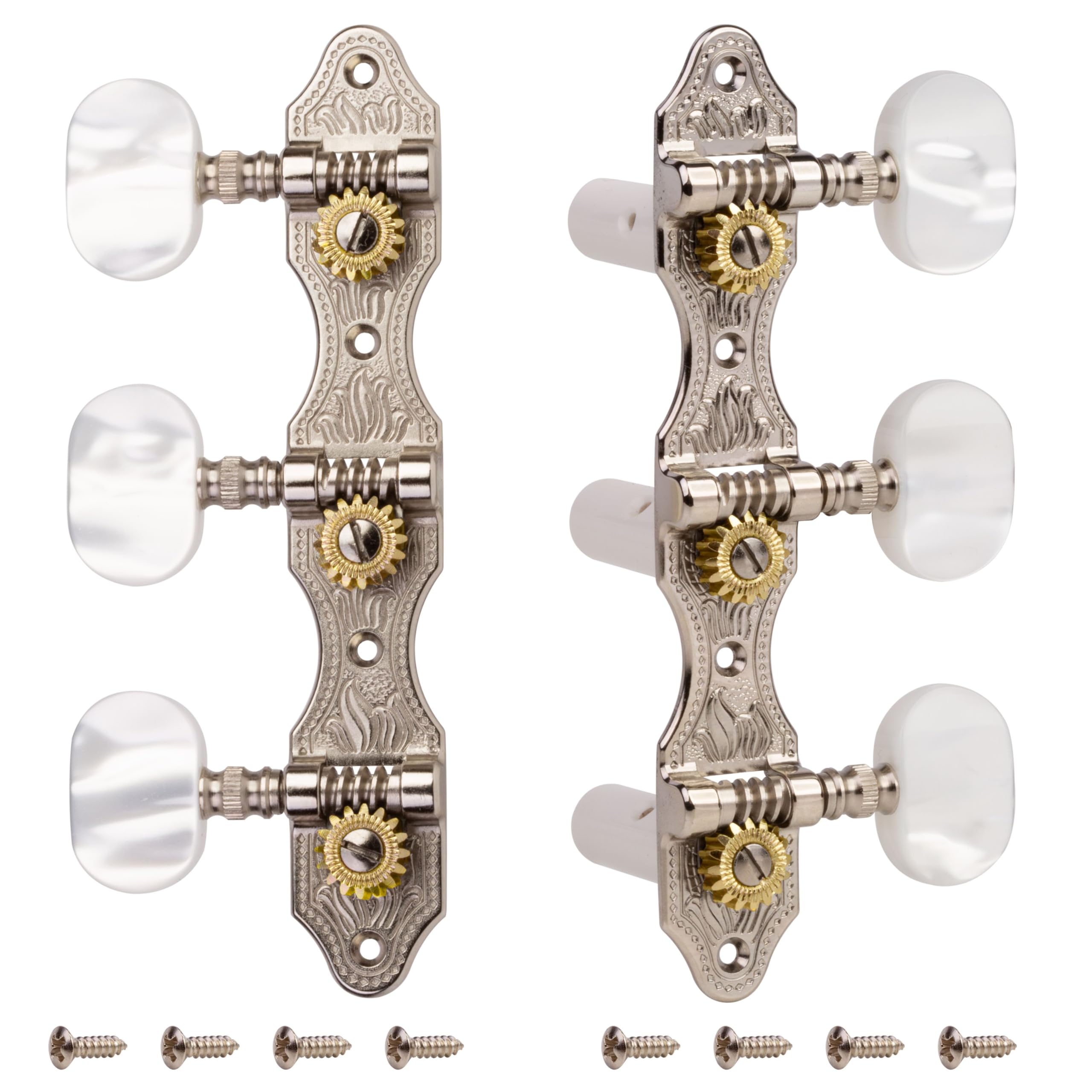 Schaller Hauser 330163.31.13 - Meccaniche per chitarra classica scanalate, in nichel, Pearloid 330163.31.13, per chitarra classica, in nichel, Pearloid
